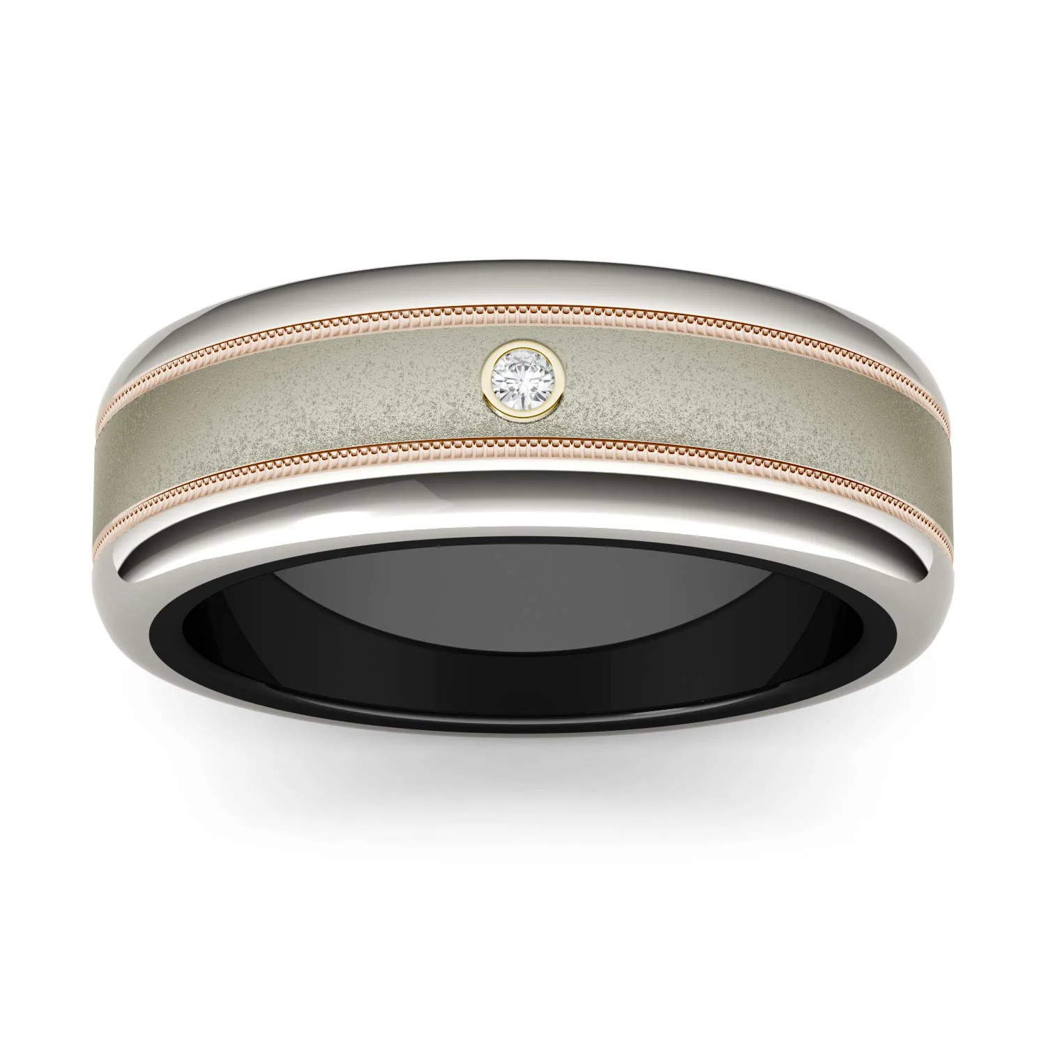 0.03 CTW DEW Bezel Set Center with Parallel Carved Border Titanium Men's Band