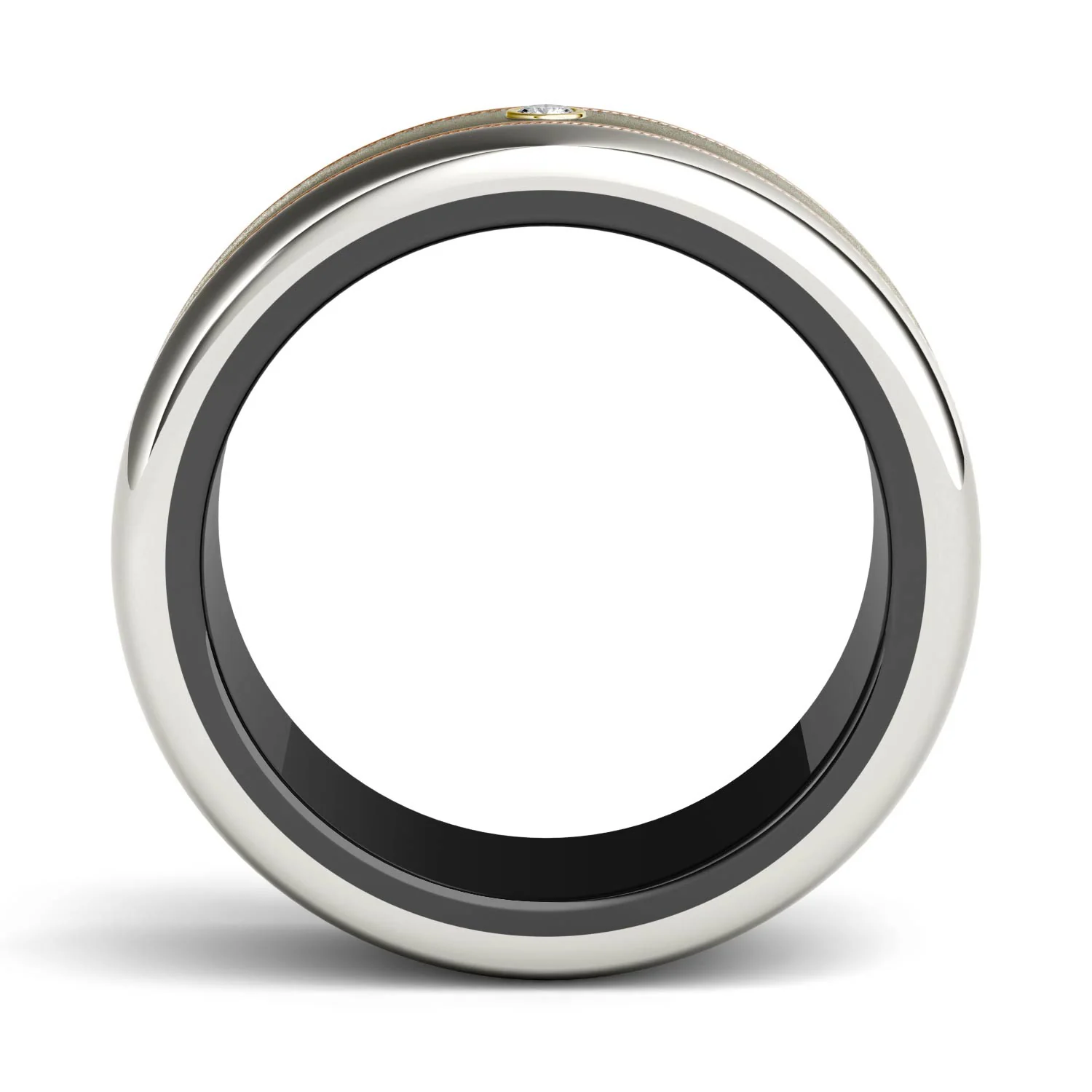 0.03 CTW DEW Bezel Set Center with Parallel Carved Border Titanium Men's Band - Image 3