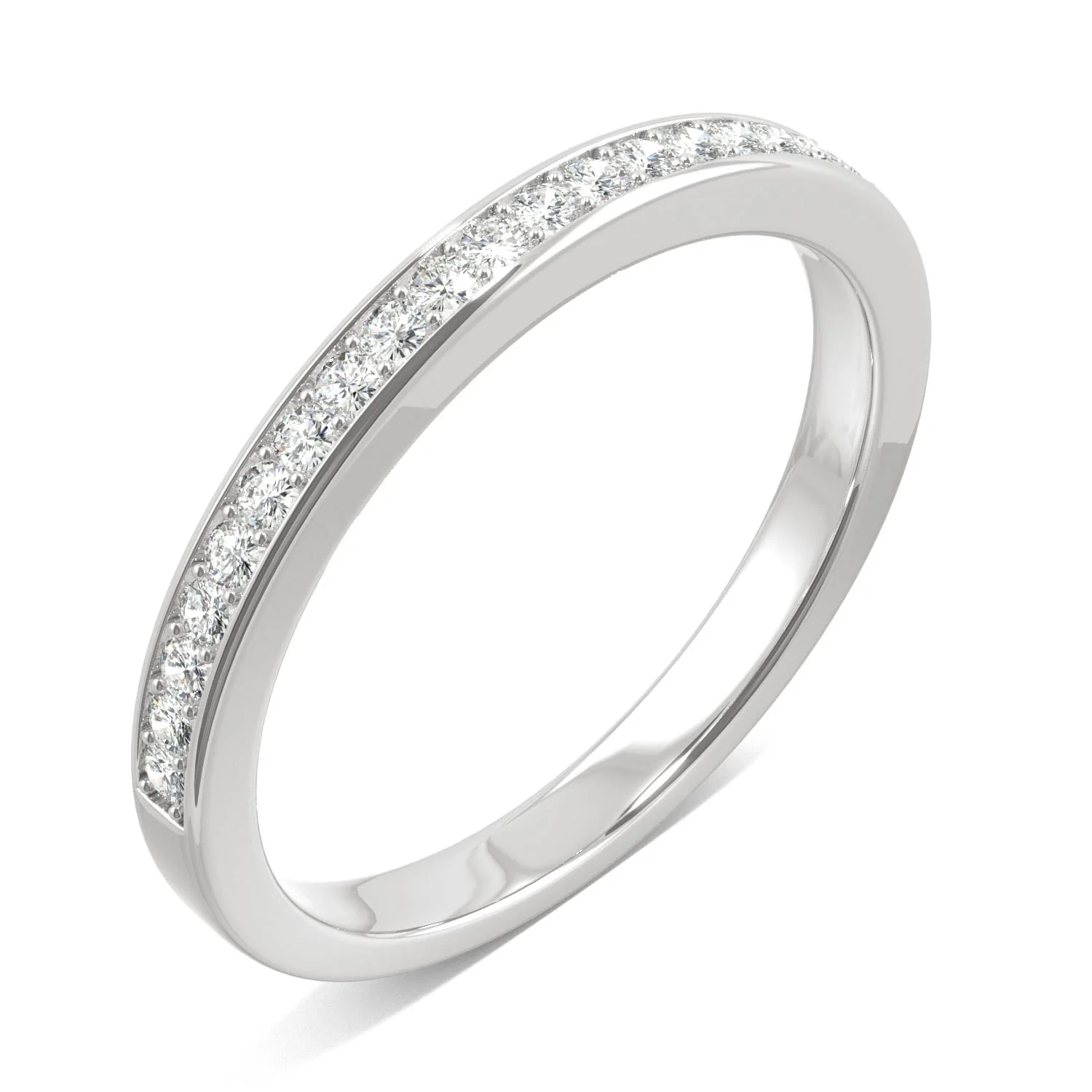 0.22 CTW DEW Round Moissanite Bead Set Wedding Band in 14K White Gold - Image 2
