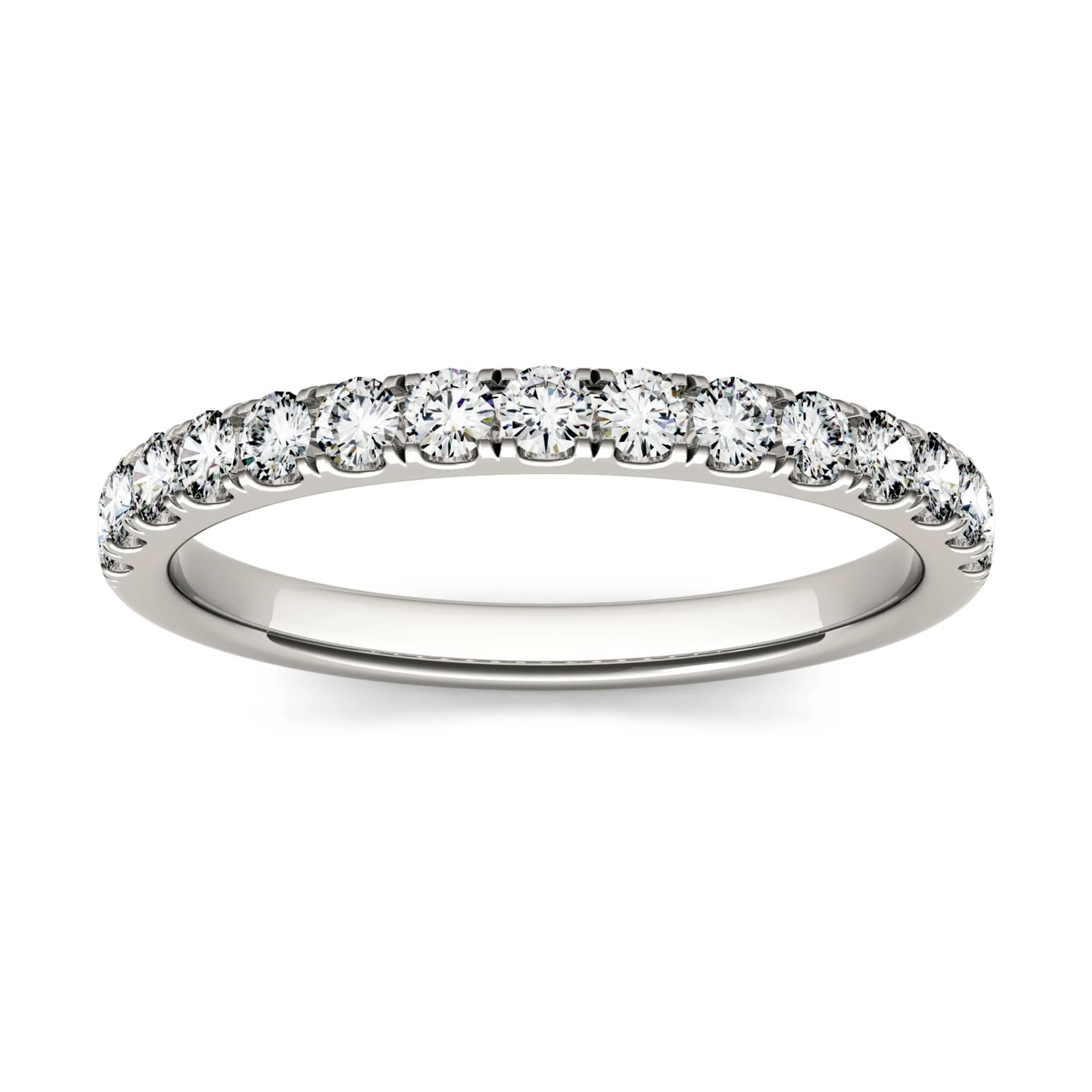 0.38 CTW DEW Round Moissanite Shared Prong Wedding Band in Platinum