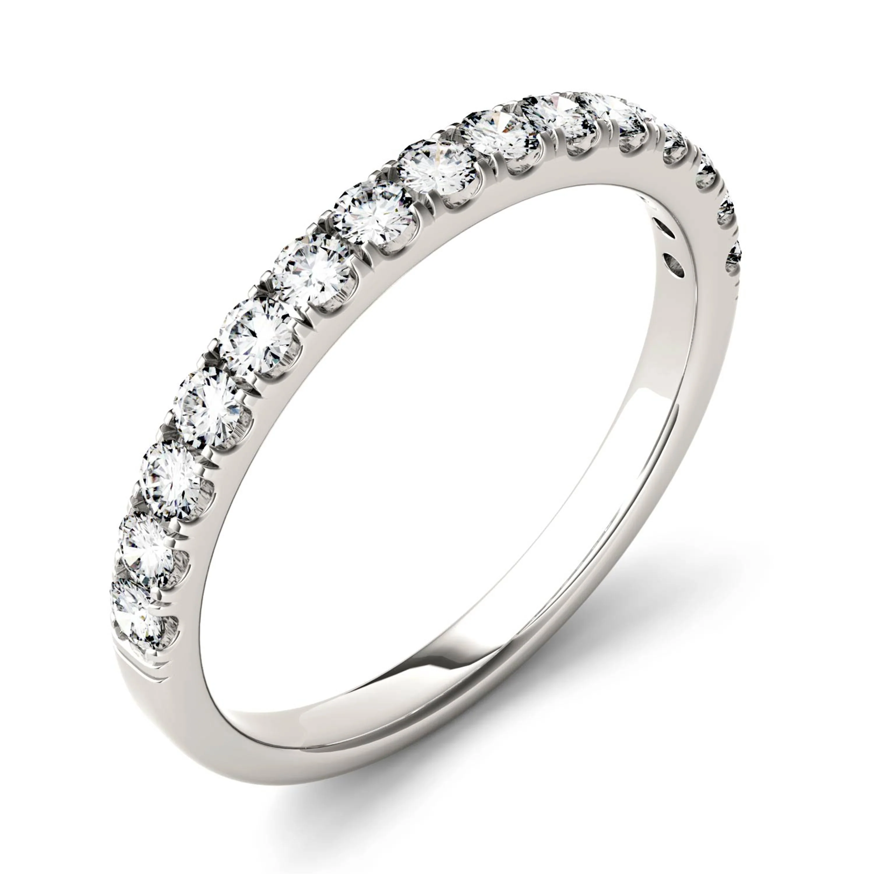 0.38 CTW DEW Round Moissanite Shared Prong Wedding Band in Platinum - Image 2