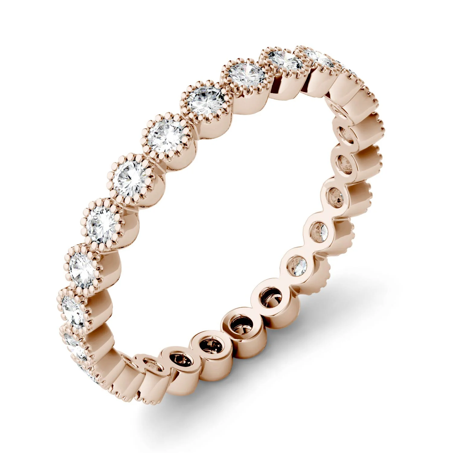 0.45 CTW DEW Moissanite Milgrain Stackable Band in 14K Rose Gold - Image 2