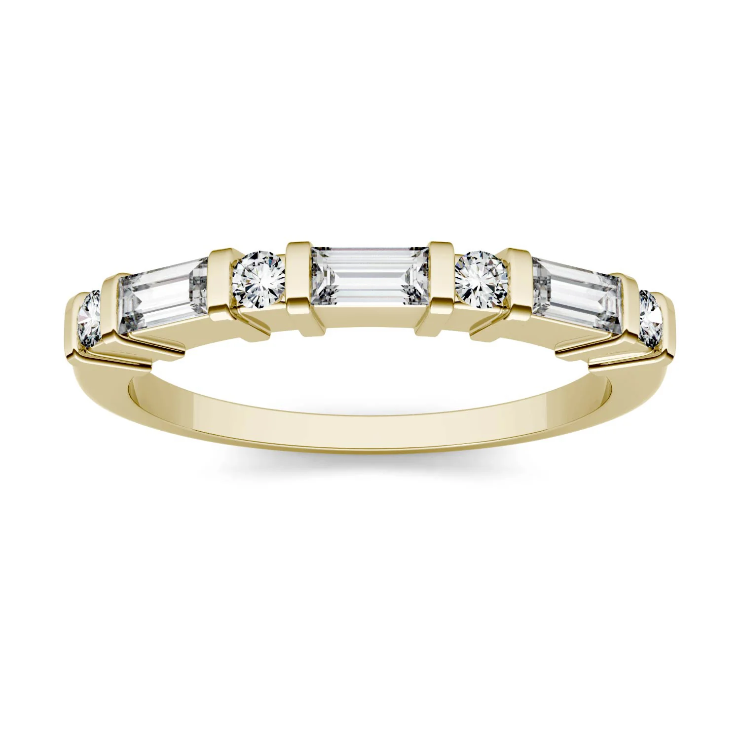 0.47CTW DEW Step Cut Baguette Moissanite Alternating Wedding Band in 14K Yellow Gold
