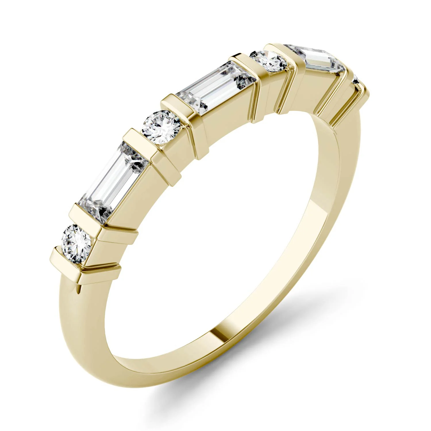 0.47CTW DEW Step Cut Baguette Moissanite Alternating Wedding Band in 14K Yellow Gold - Image 2