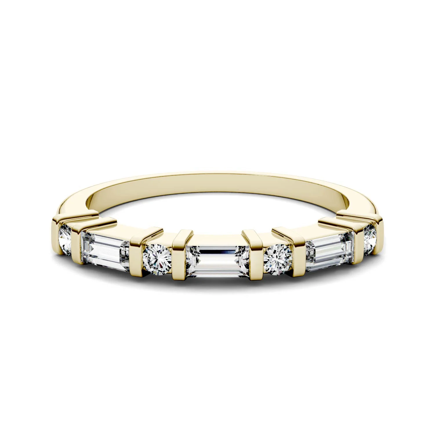 0.47CTW DEW Step Cut Baguette Moissanite Alternating Wedding Band in 14K Yellow Gold - Image 4