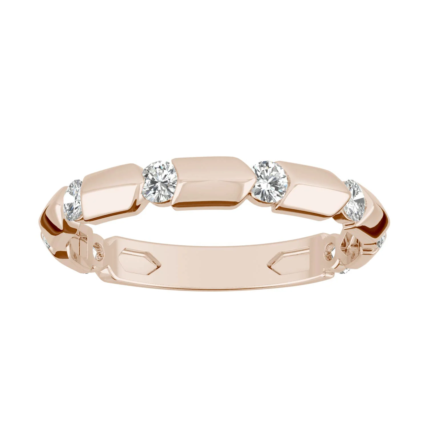 0.48 CTW DEW Round Moissanite Stackable Band in 14K Rose Gold