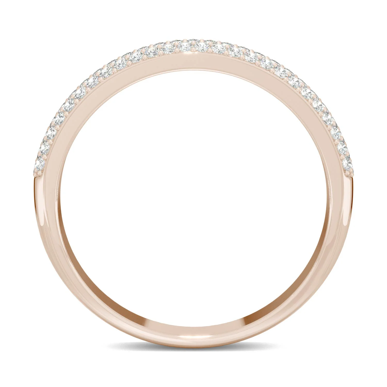 0.52 CTW DEW Round Moissanite Three-Row Pavé Wedding Band in 14K Rose Gold - Image 3
