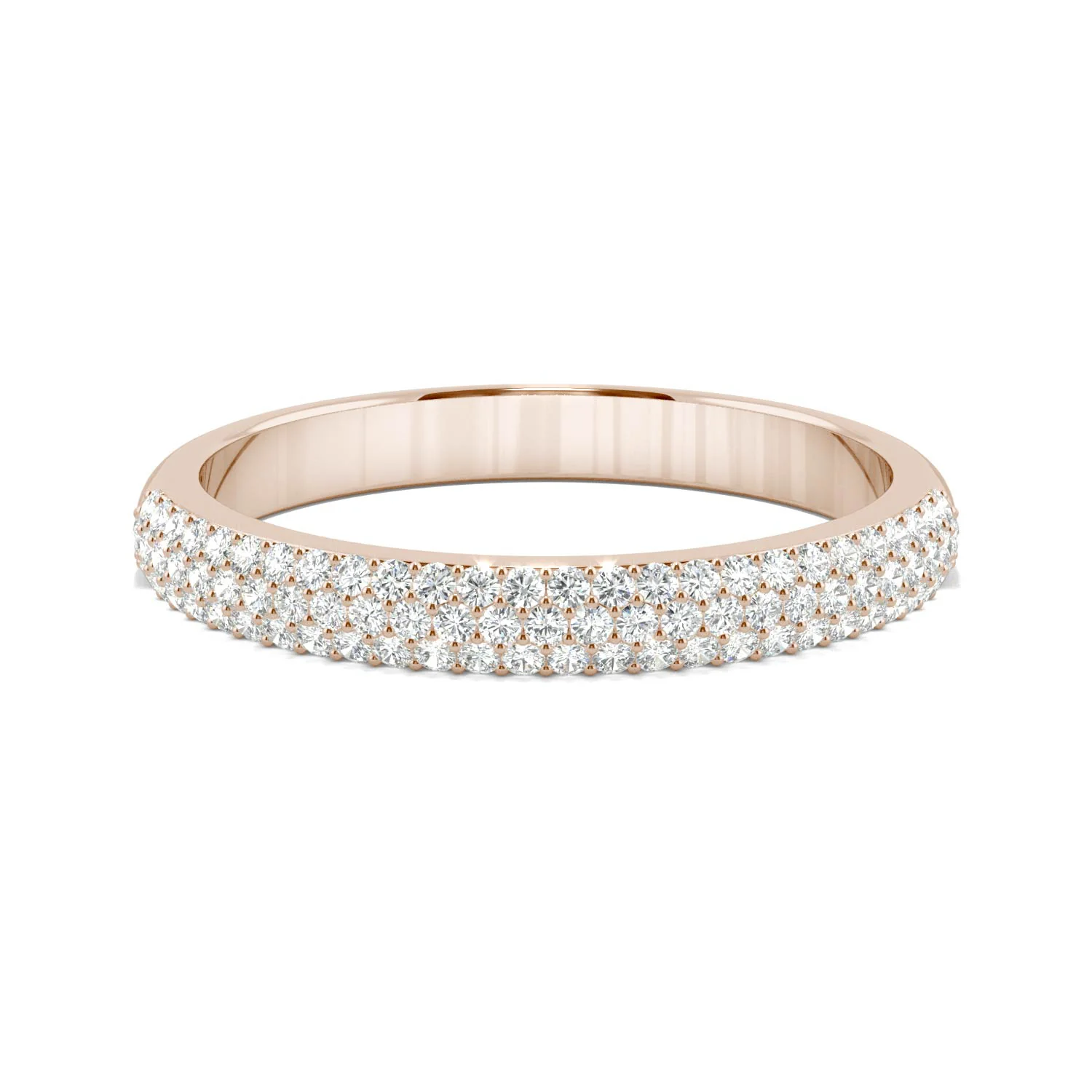 0.52 CTW DEW Round Moissanite Three-Row Pavé Wedding Band in 14K Rose Gold - Image 4
