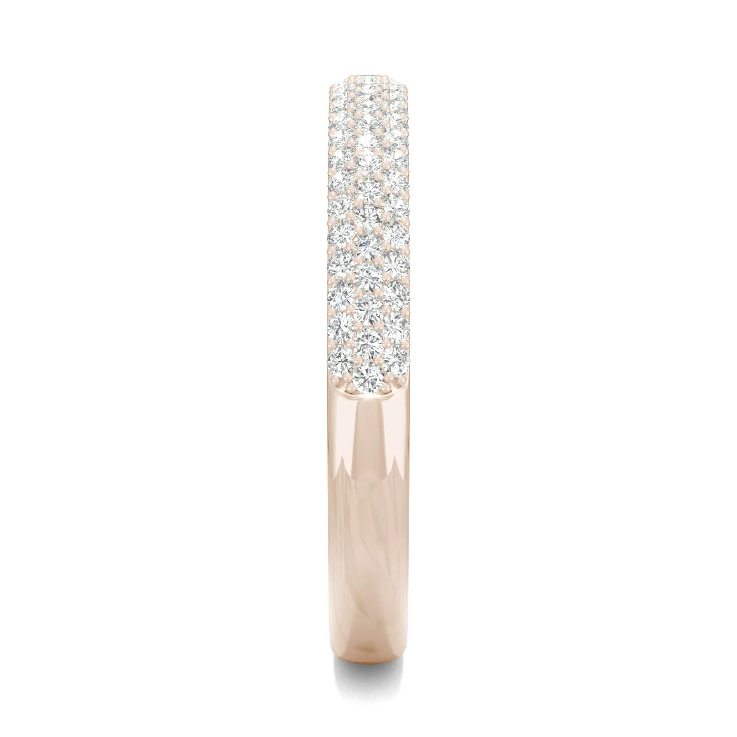 0.52 CTW DEW Round Moissanite Three-Row Pavé Wedding Band in 14K Rose Gold - Image 5