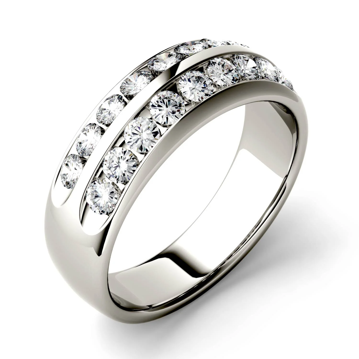0.72 CTW DEW Round Moissanite Double Row Anniversary Band in 14K White Gold - Image 2