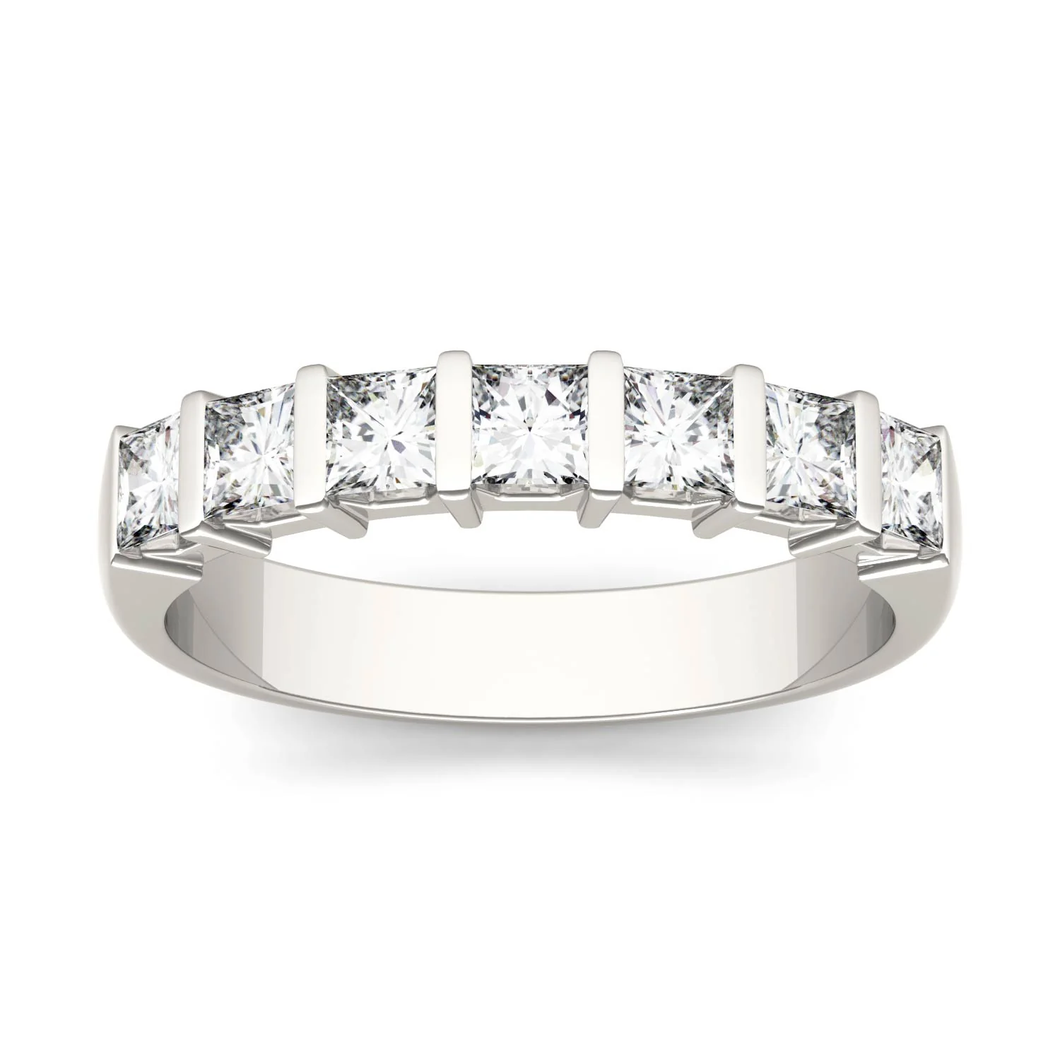 0.84 CTW DEW Princess Moissanite Seven Stone Anniversary Band in 14K White Gold
