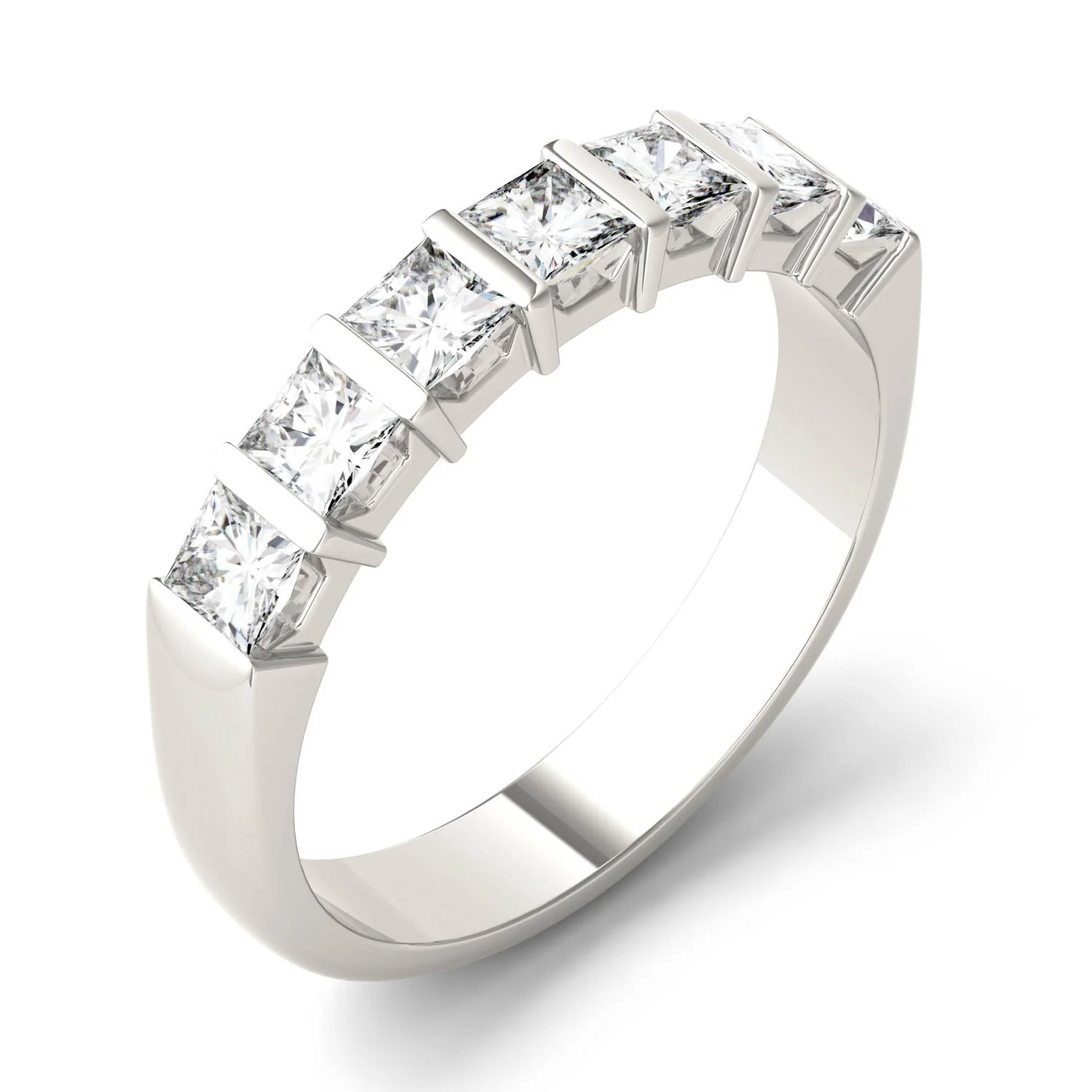 0.84 CTW DEW Princess Moissanite Seven Stone Anniversary Band in 14K White Gold - Image 2