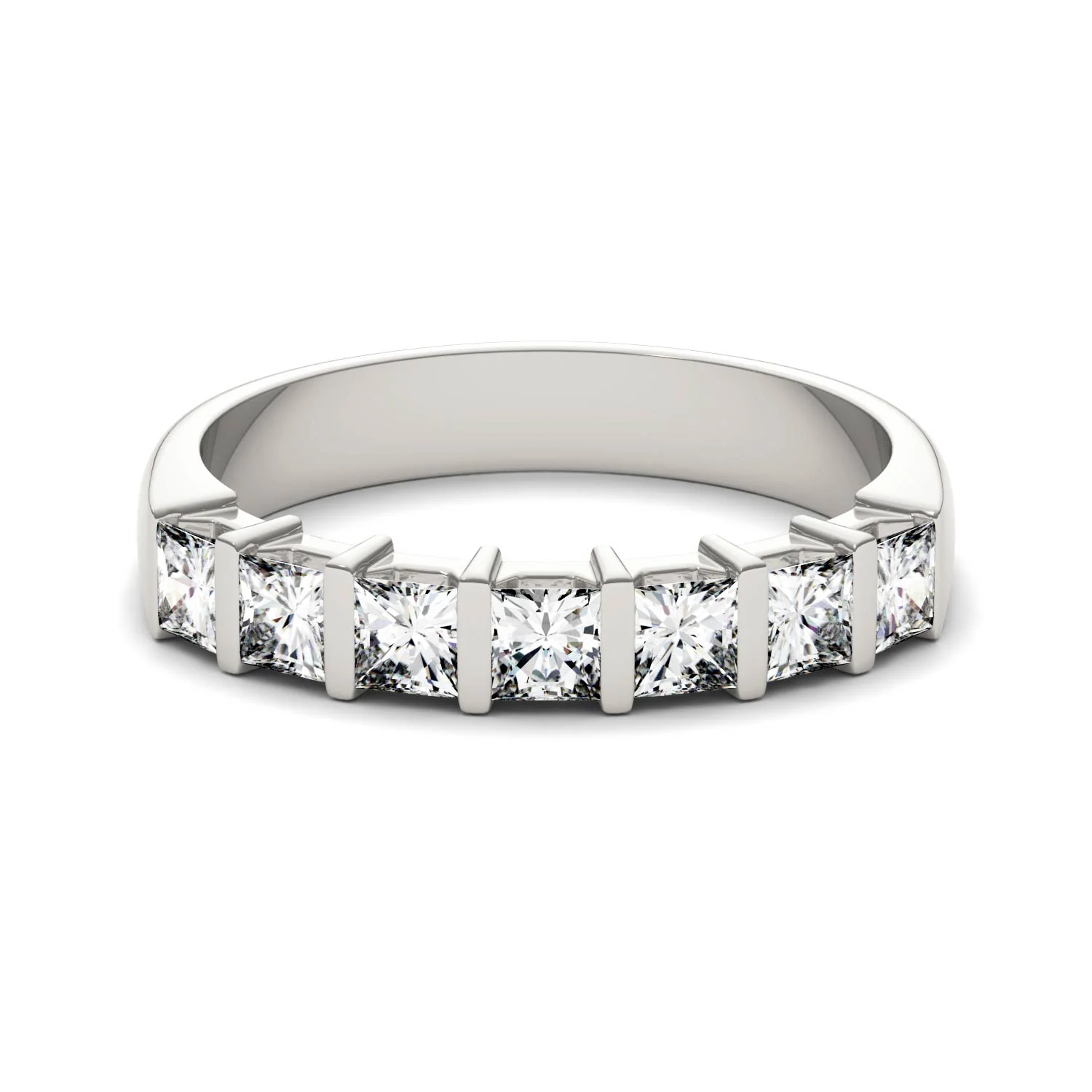 0.84 CTW DEW Princess Moissanite Seven Stone Anniversary Band in 14K White Gold - Image 4