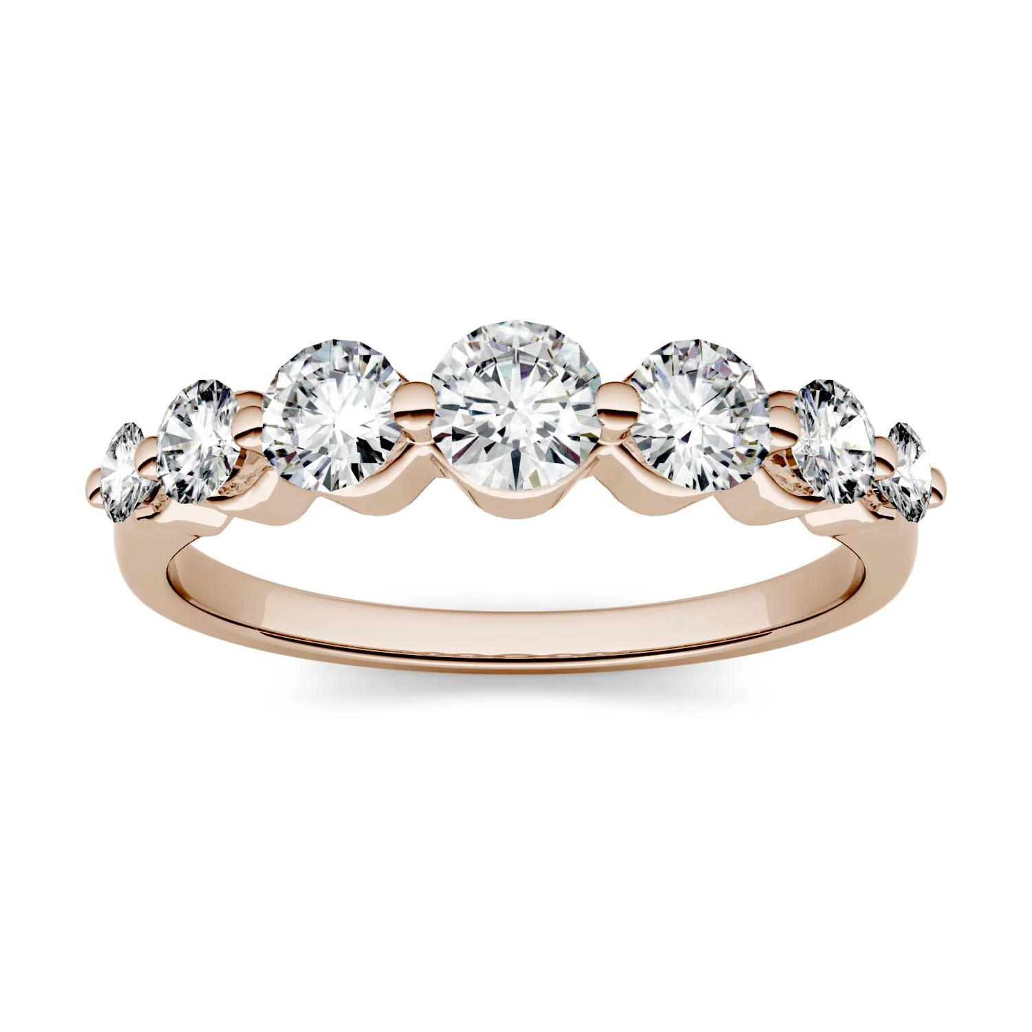 0.87 CTW DEW Round Moissanite Graduated Anniversary Band in 14K Rose Gold
