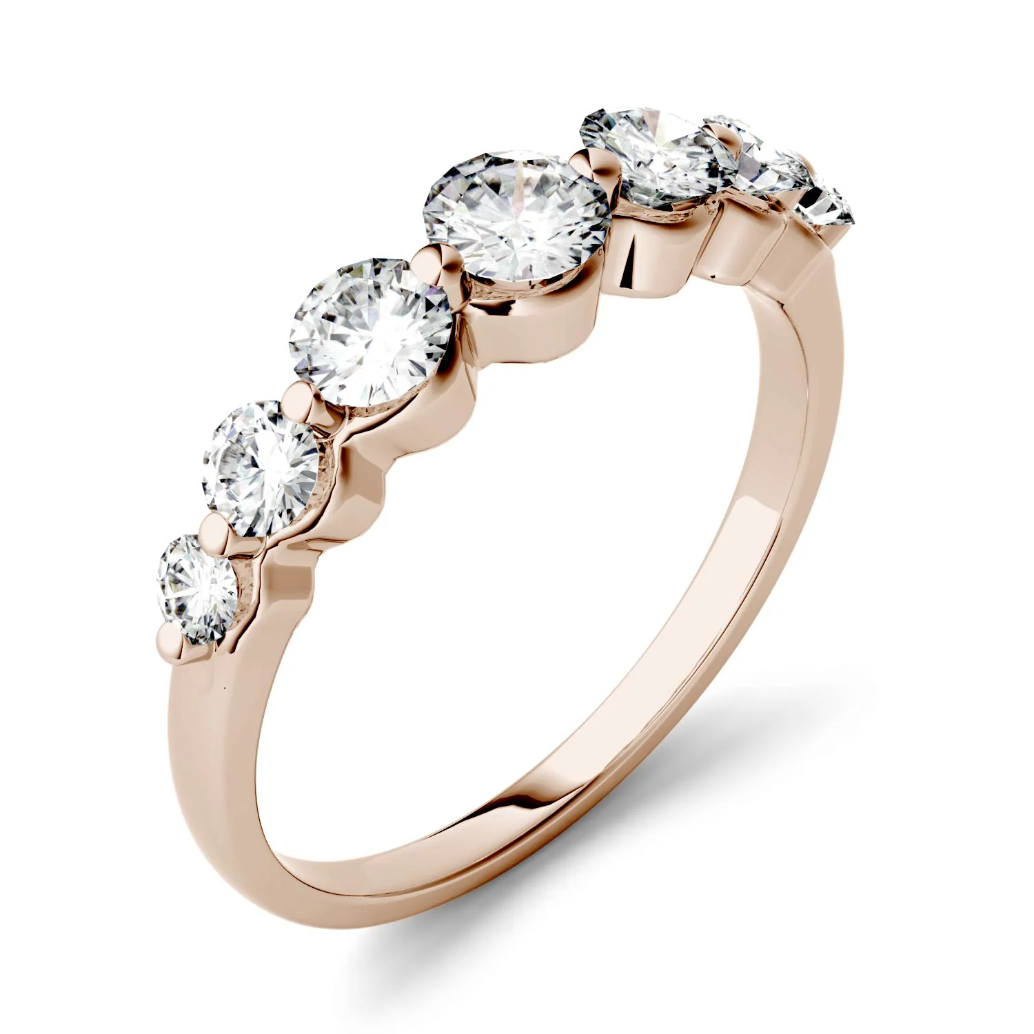 0.87 CTW DEW Round Moissanite Graduated Anniversary Band in 14K Rose Gold - Image 2