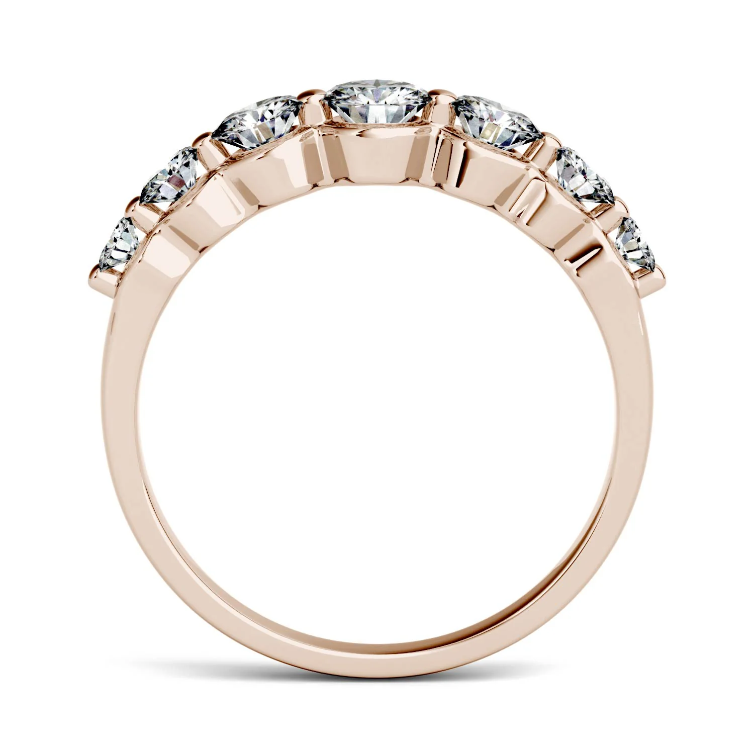 0.87 CTW DEW Round Moissanite Graduated Anniversary Band in 14K Rose Gold - Image 3