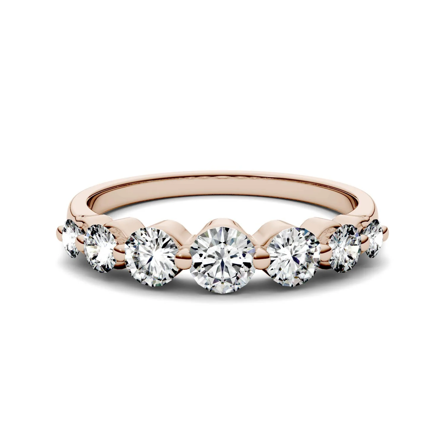 0.87 CTW DEW Round Moissanite Graduated Anniversary Band in 14K Rose Gold - Image 4