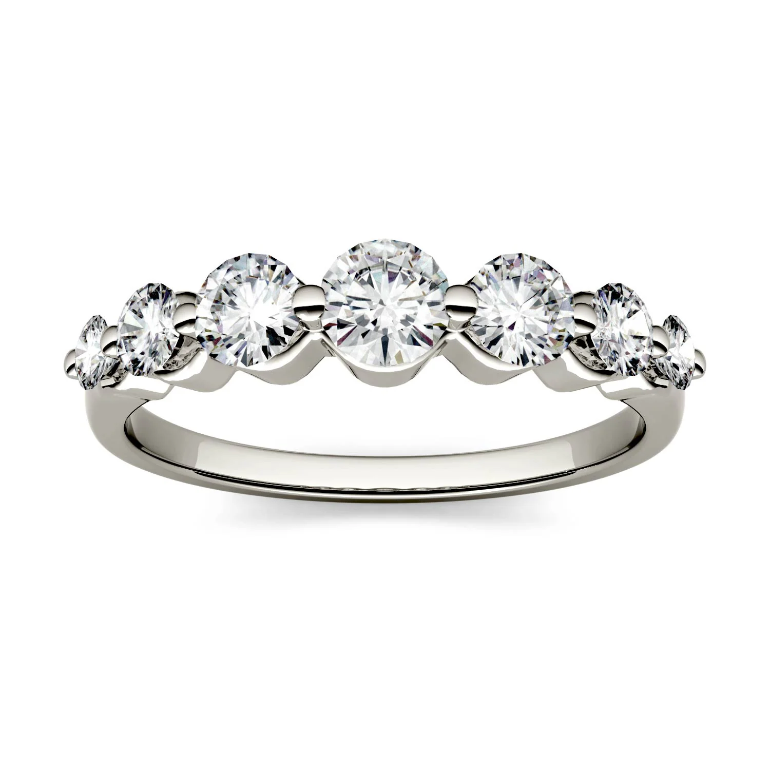 0.87 CTW DEW Round Moissanite Graduated Anniversary Ring in 14K White Gold