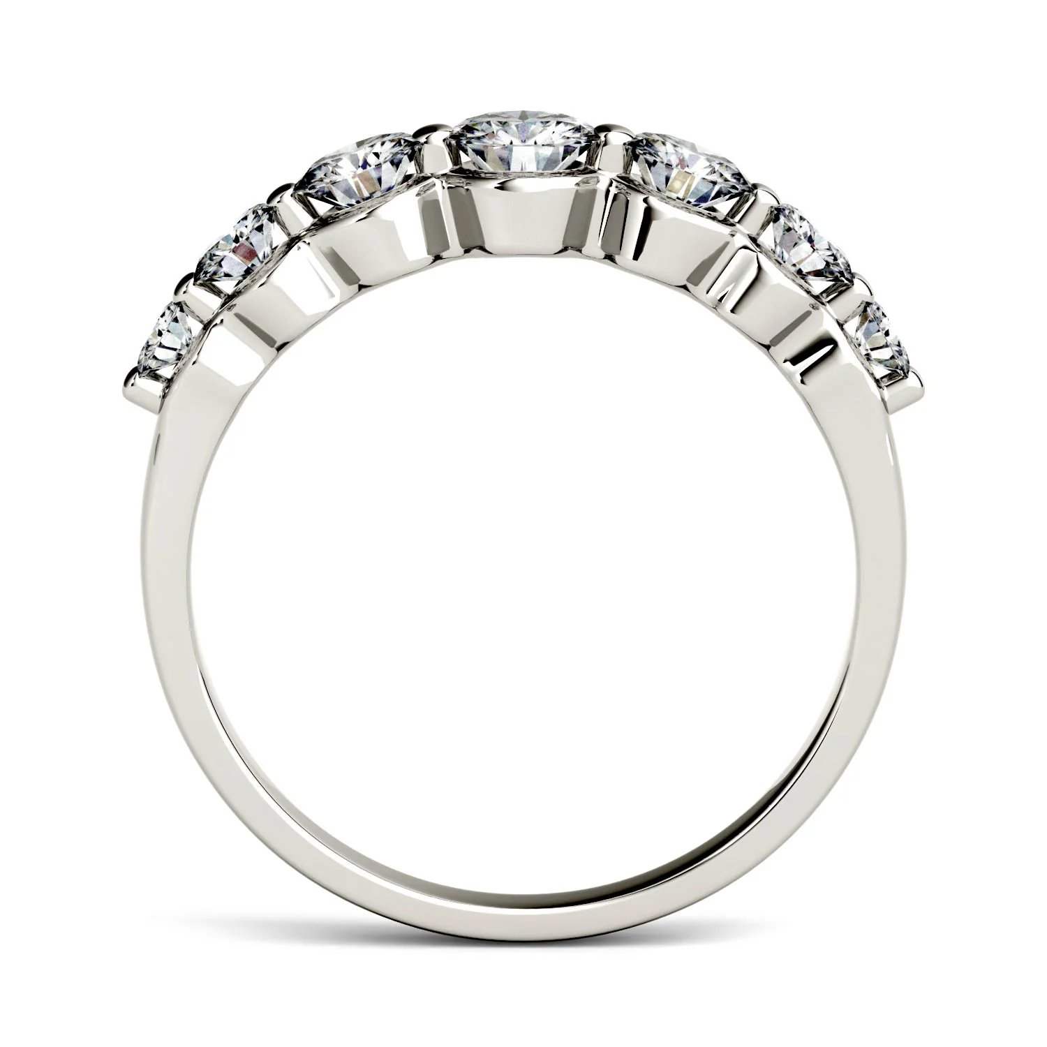 0.87 CTW DEW Round Moissanite Graduated Anniversary Ring in 14K White Gold - Image 3