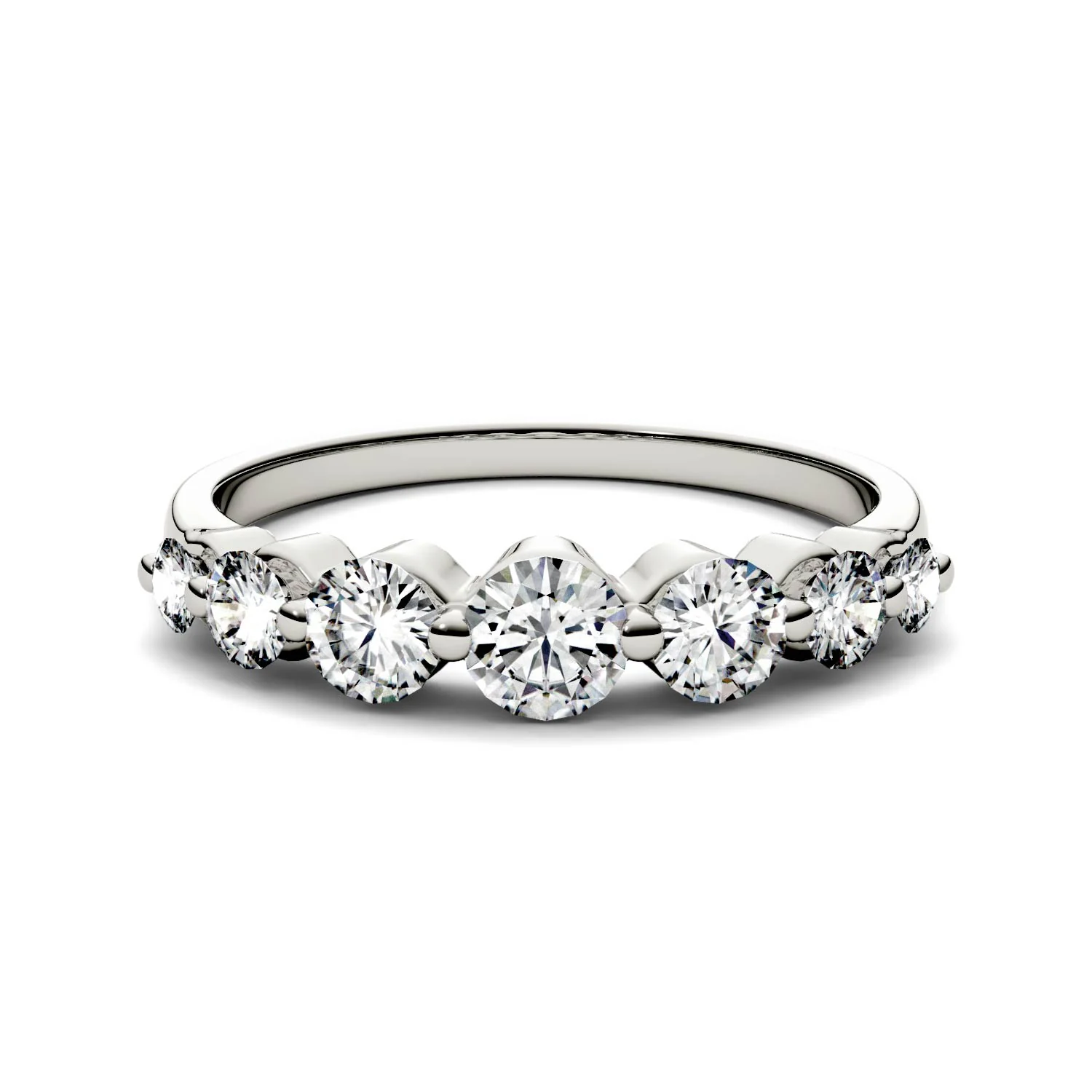 0.87 CTW DEW Round Moissanite Graduated Anniversary Ring in 14K White Gold - Image 4