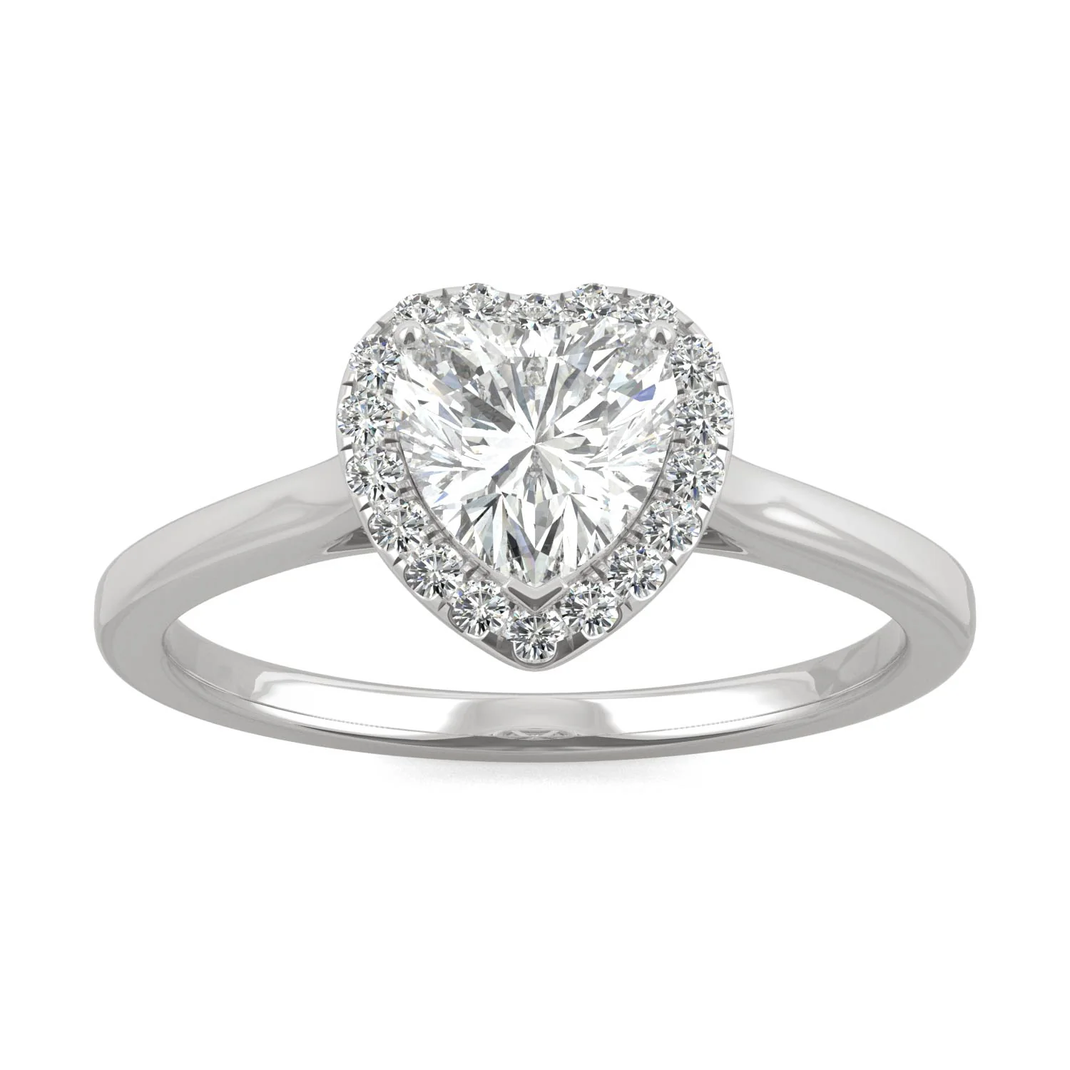 0.89 CTW DEW Heart Moissanite Halo Engagement Ring in 14K White Gold