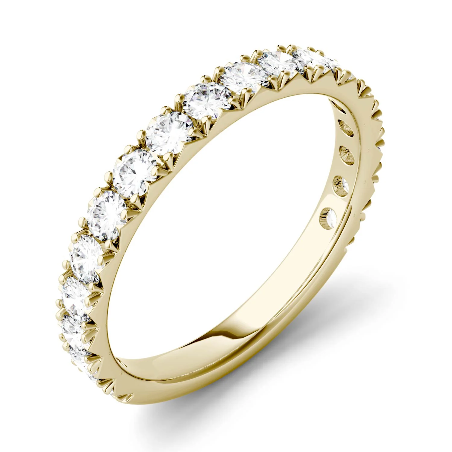 0.90 CTW DEW Round Moissanite French Pavé Anniversary Band in 14K Yellow Gold - Image 2
