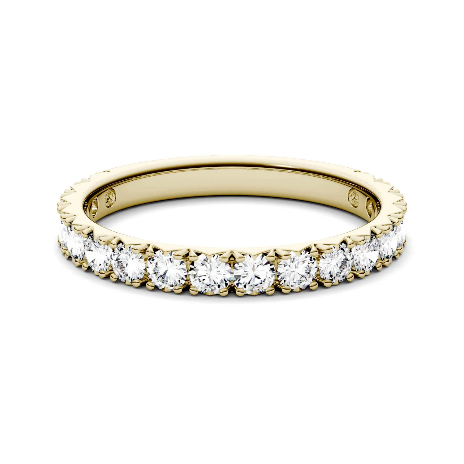 0.90 CTW DEW Round Moissanite French Pavé Anniversary Band in 14K Yellow Gold - Image 4