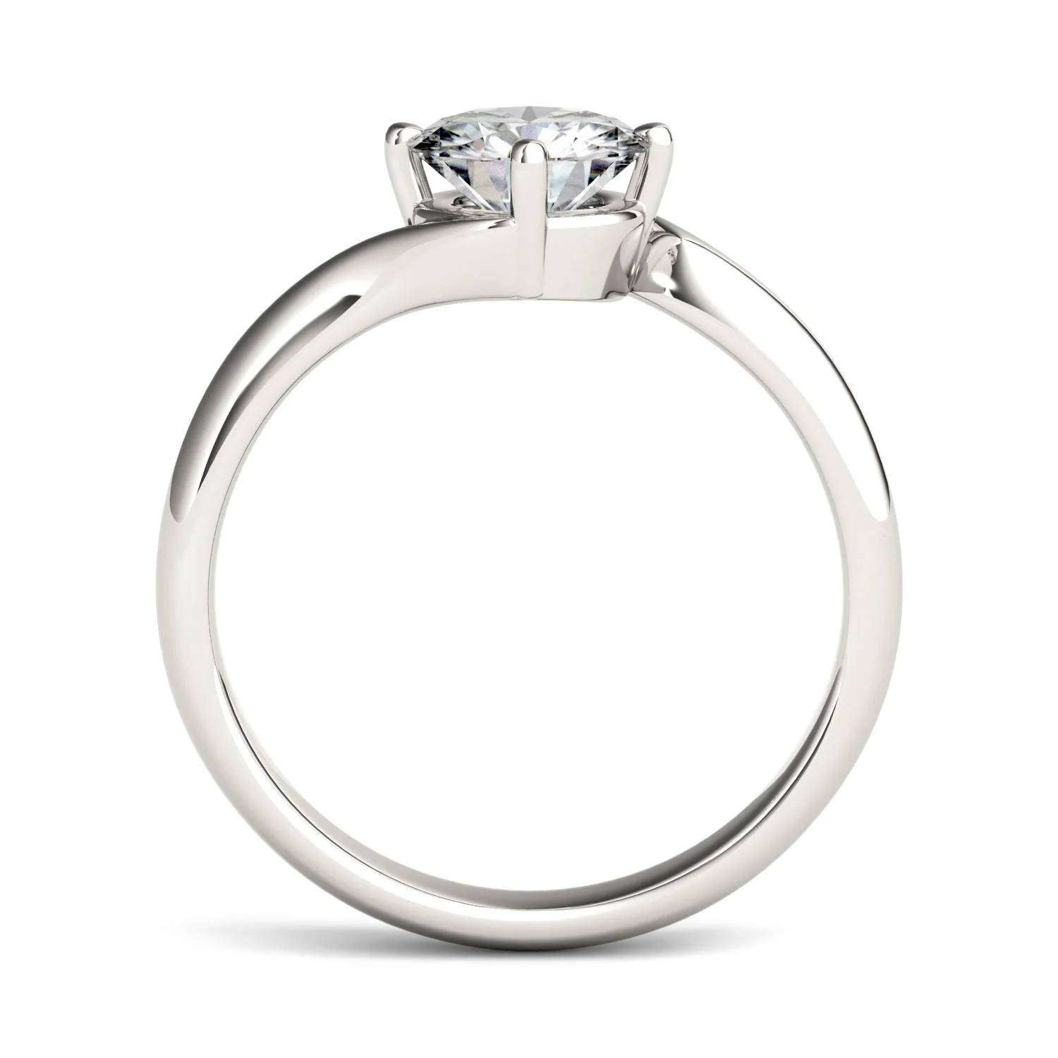 1.00 CTW DEW Round Moissanite Bypass Solitaire Engagement Ring in 14K White Gold - Image 3