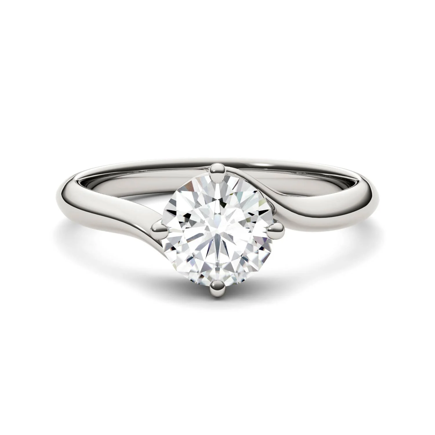 1.00 CTW DEW Round Moissanite Bypass Solitaire Engagement Ring in 14K White Gold - Image 4