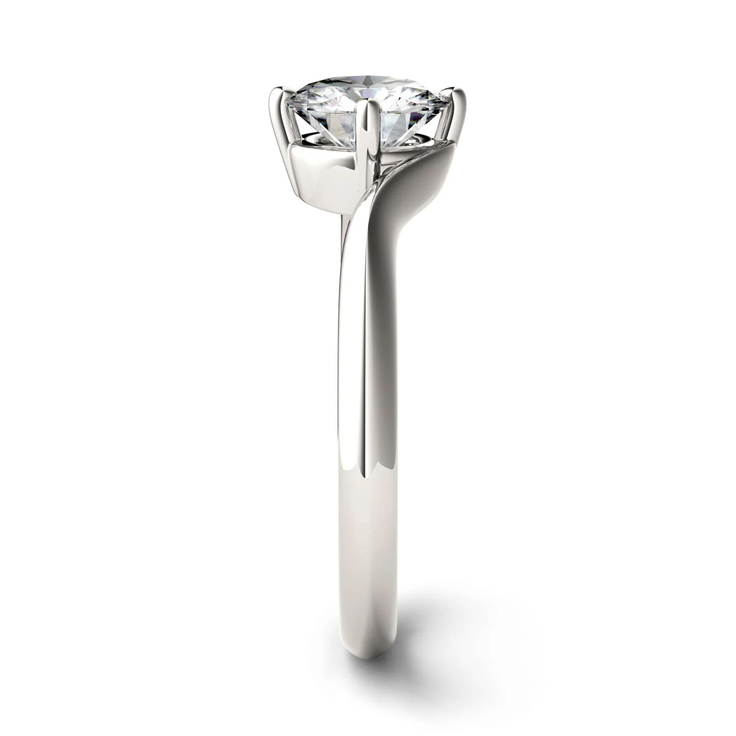 1.00 CTW DEW Round Moissanite Bypass Solitaire Engagement Ring in 14K White Gold - Image 5