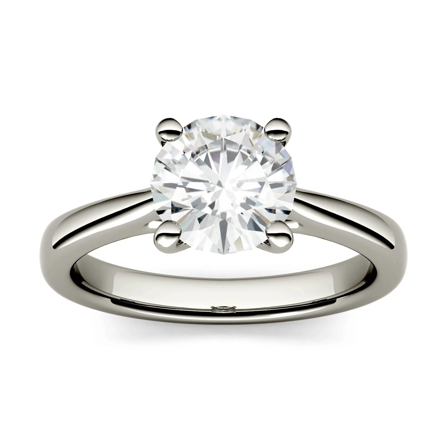 1.00 CTW DEW Round Moissanite Four Prong Solitaire Engagement Ring in 14K White Gold