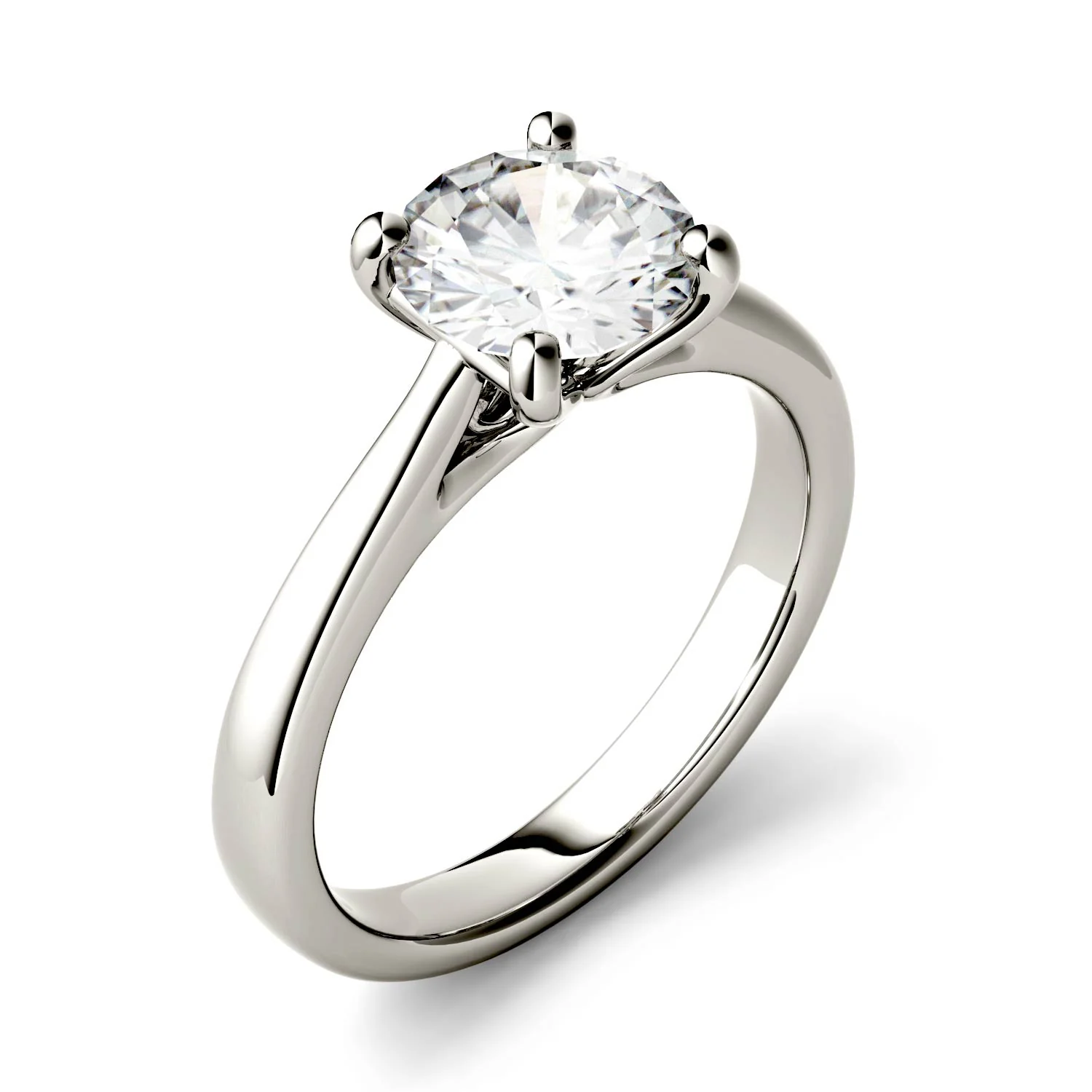 1.00 CTW DEW Round Moissanite Four Prong Solitaire Engagement Ring in 14K White Gold - Image 2