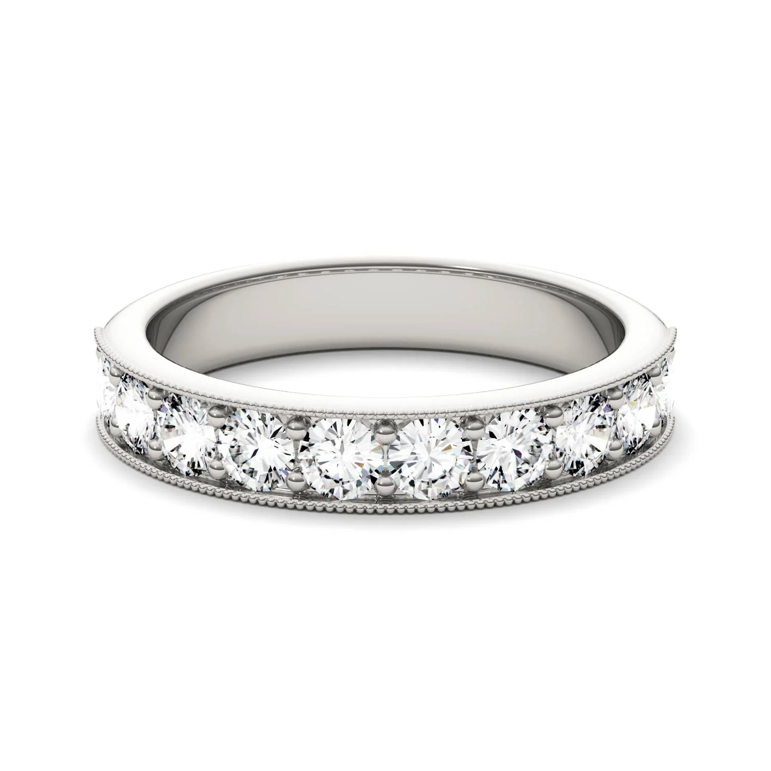 1.00 CTW DEW Round Moissanite Milgrain Anniversary Band in 14K White Gold - Image 4