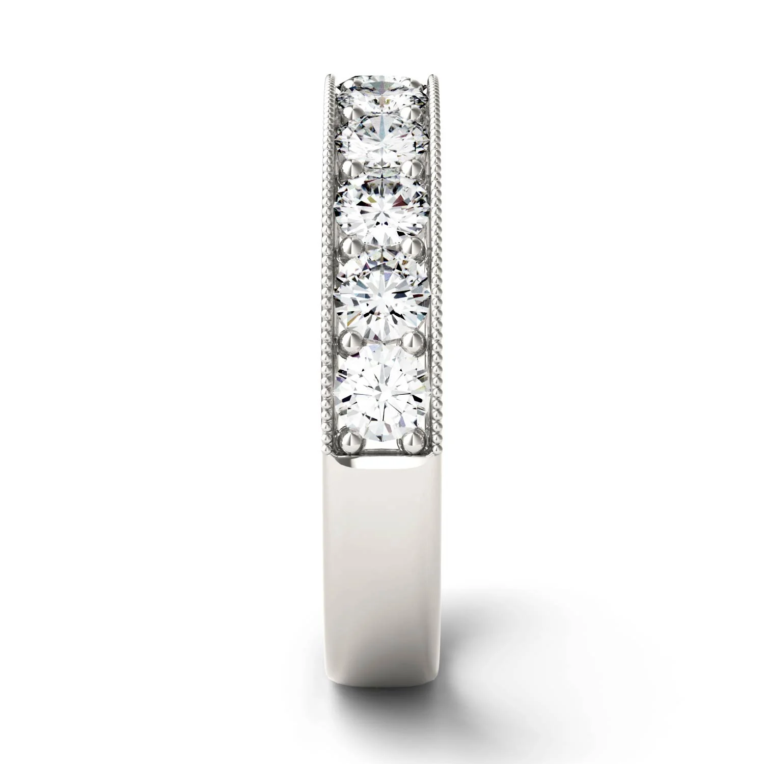 1.00 CTW DEW Round Moissanite Milgrain Anniversary Band in 14K White Gold - Image 5