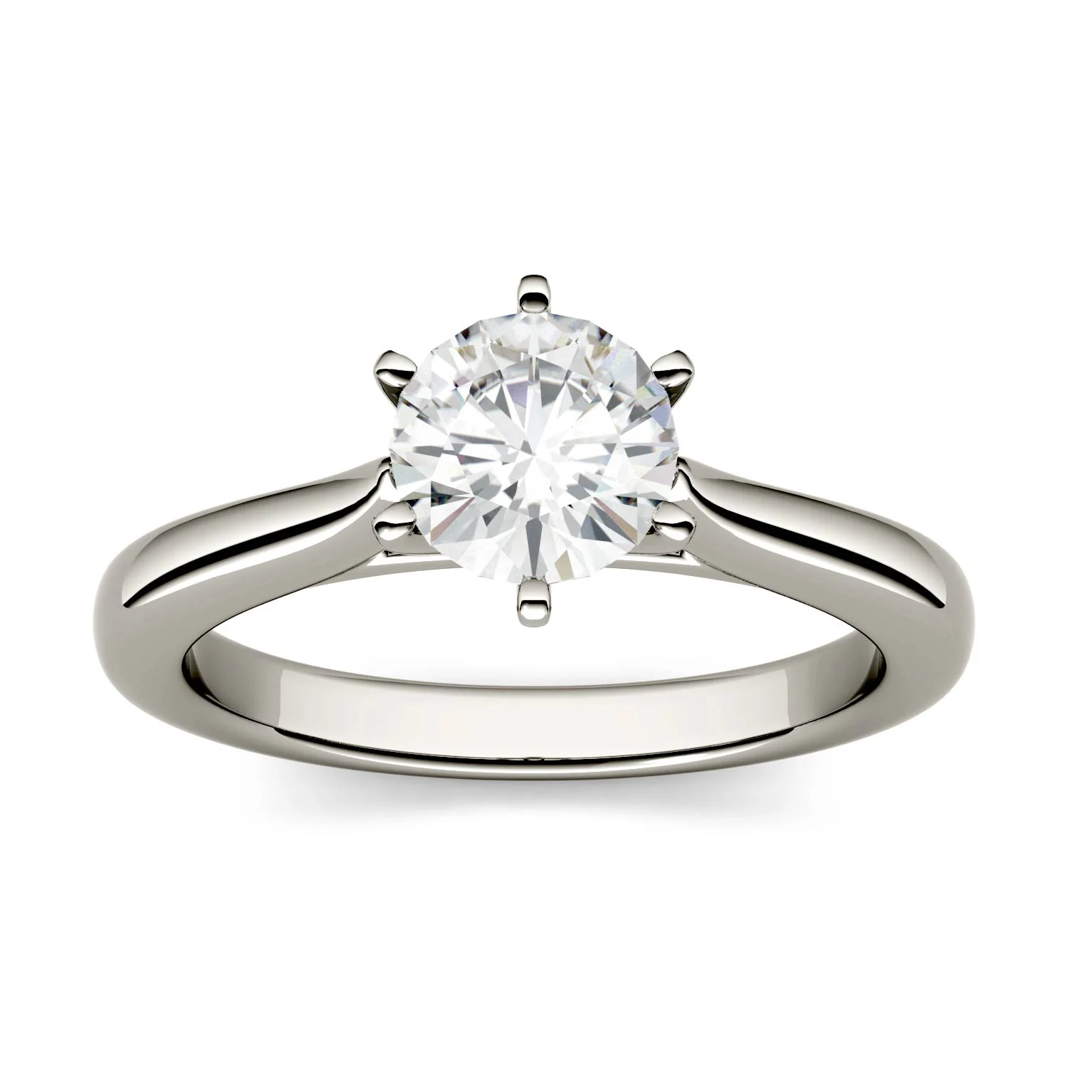 1.00 CTW DEW Round Moissanite Six-Prong Solitaire Engagement Ring in 14K White Gold