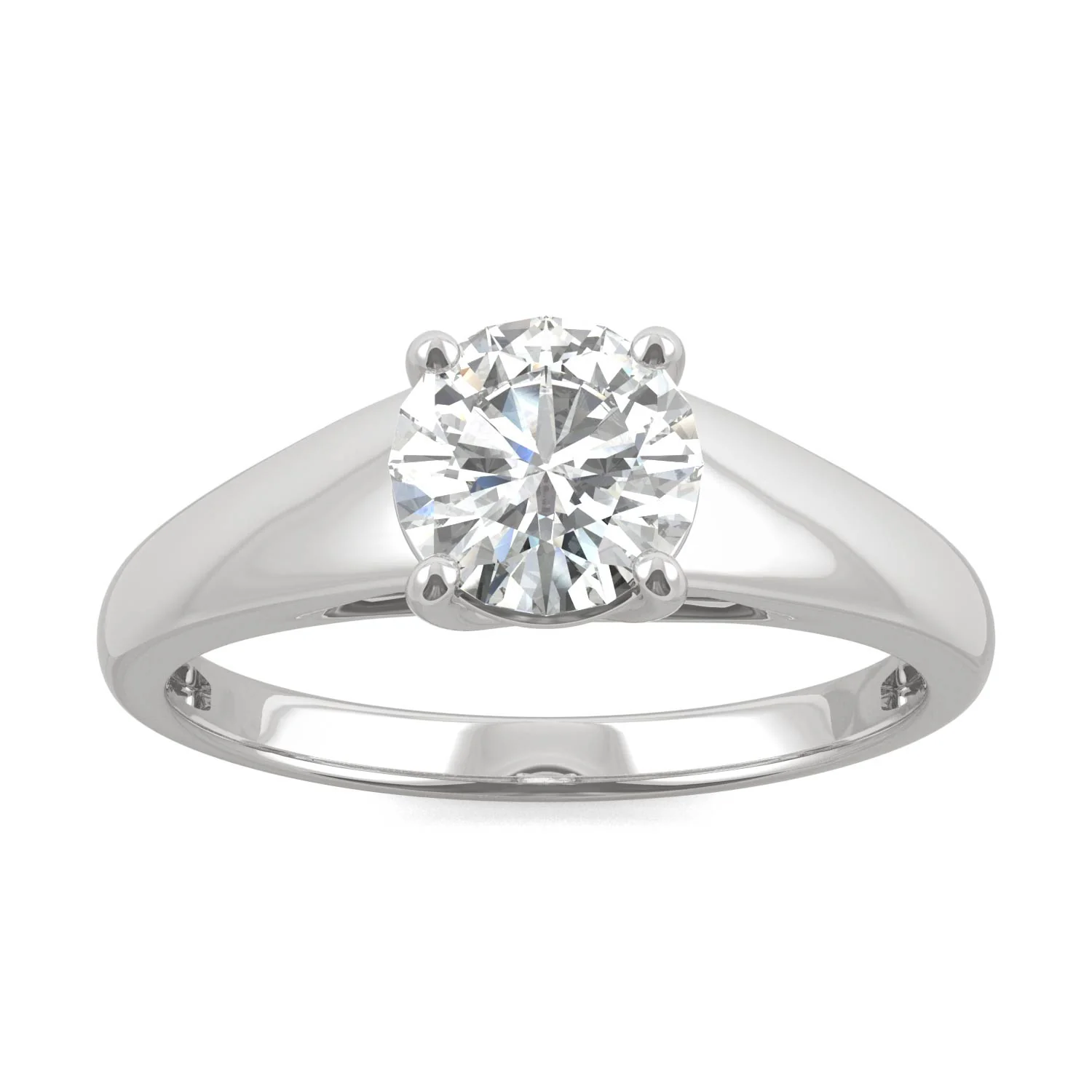 1.00 CTW DEW Round Moissanite Wide Solitaire Engagement Ring in 14K White Gold