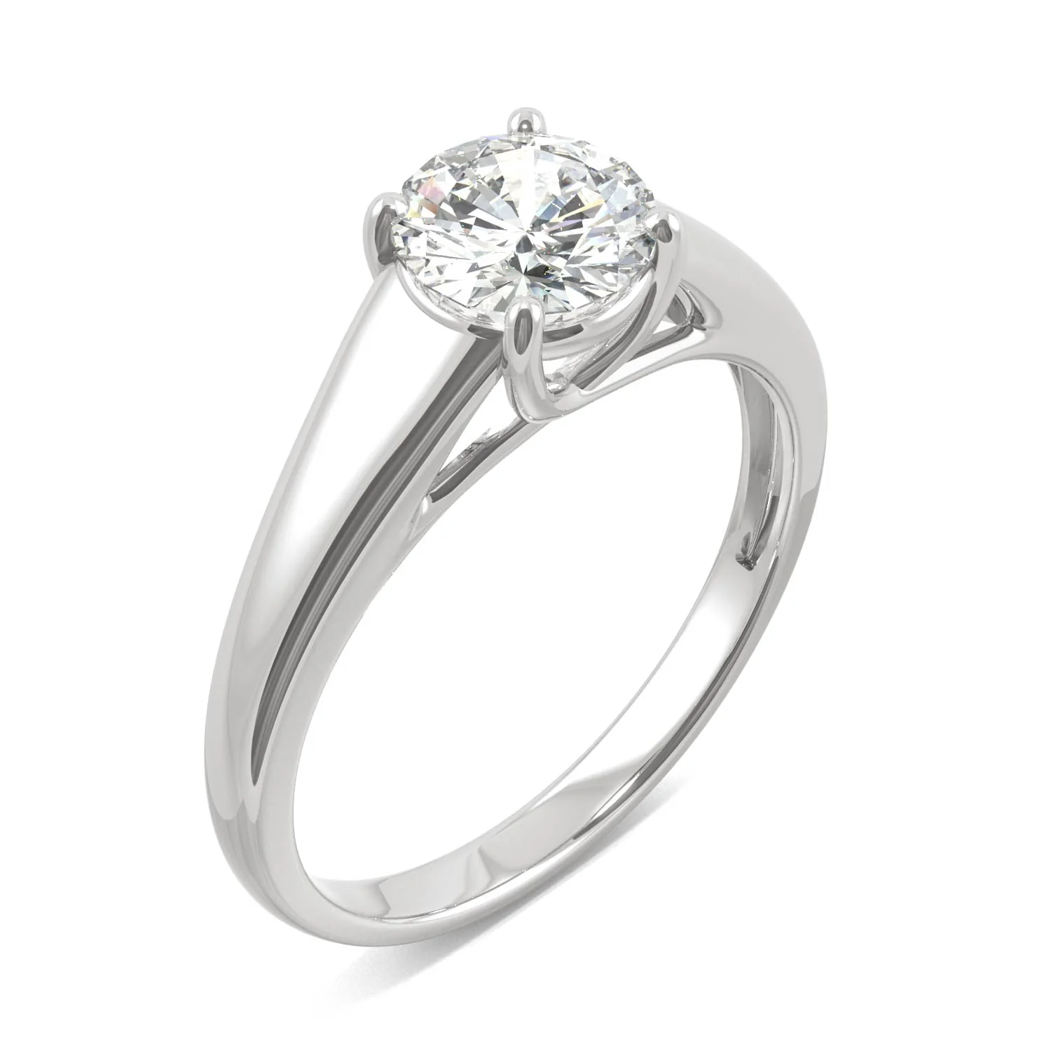 1.00 CTW DEW Round Moissanite Wide Solitaire Engagement Ring in 14K White Gold - Image 2