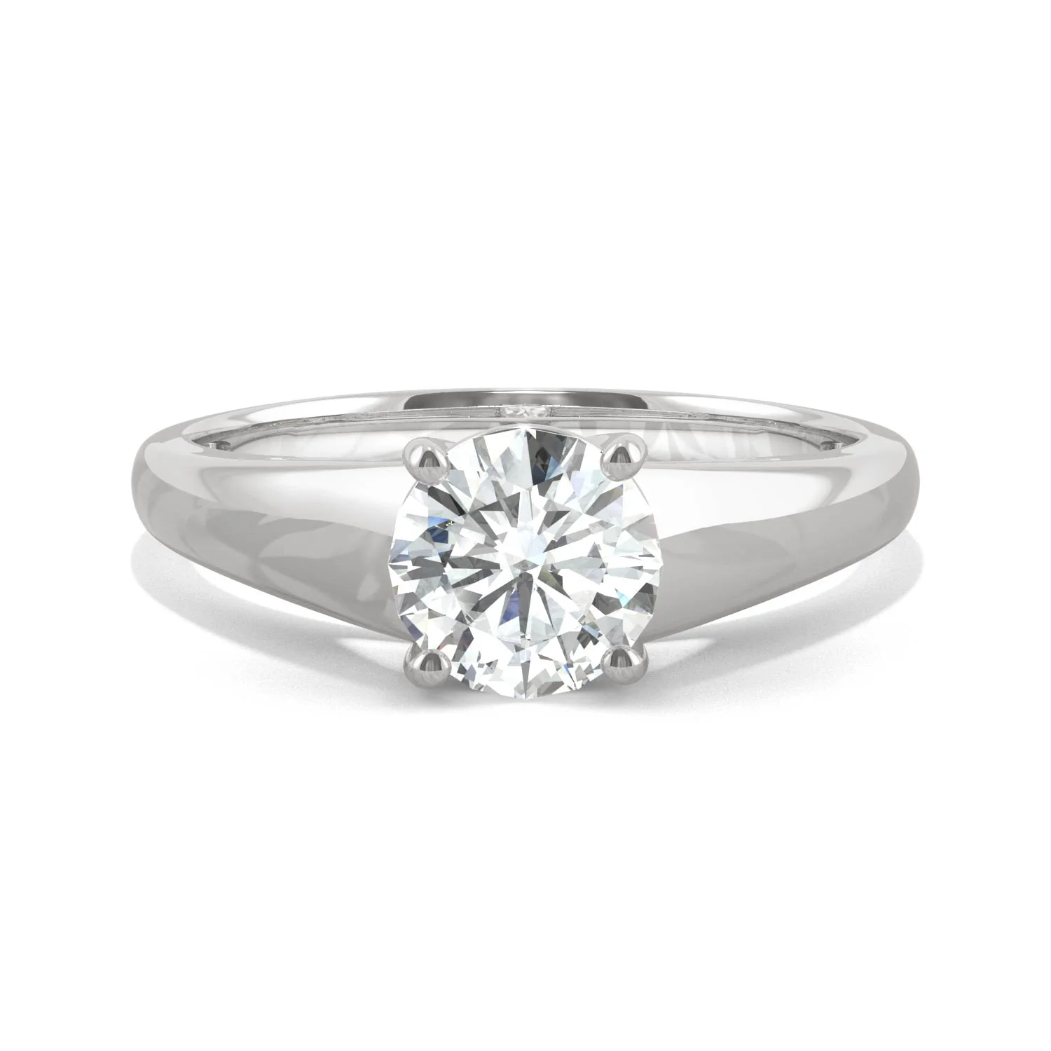 1.00 CTW DEW Round Moissanite Wide Solitaire Engagement Ring in 14K White Gold - Image 4