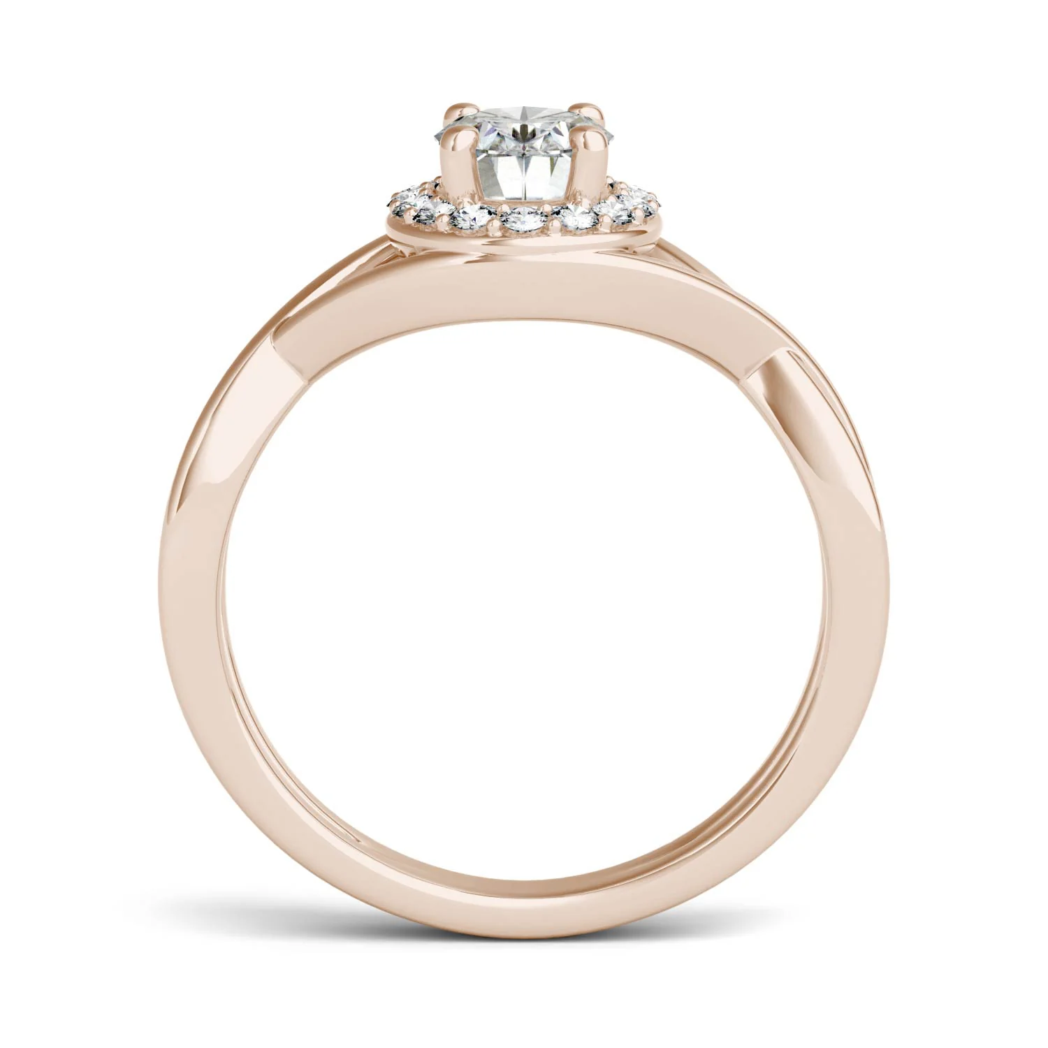 1.06 CTW DEW Oval Moissanite Halo Twist Engagement Ring in 14K Rose Gold - Image 3