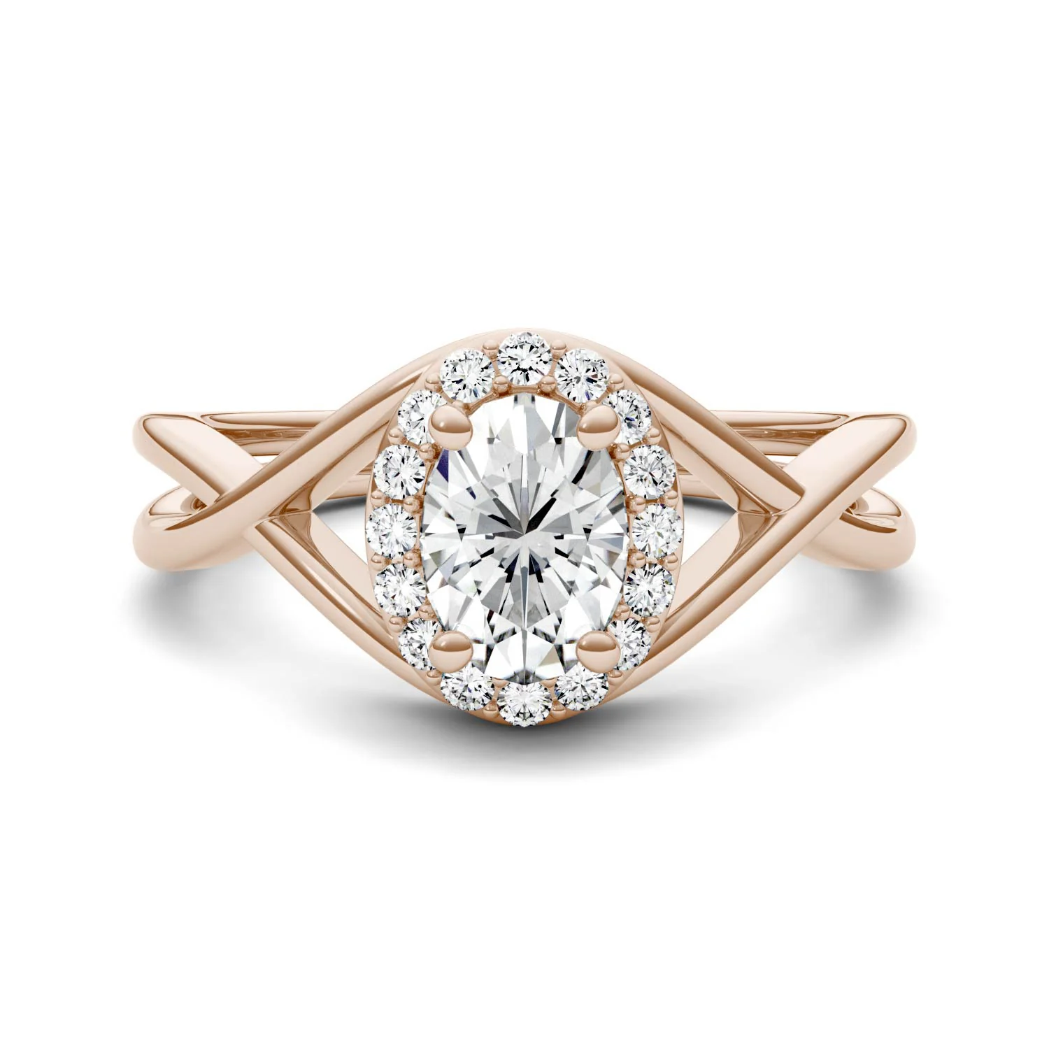 1.06 CTW DEW Oval Moissanite Halo Twist Engagement Ring in 14K Rose Gold - Image 4