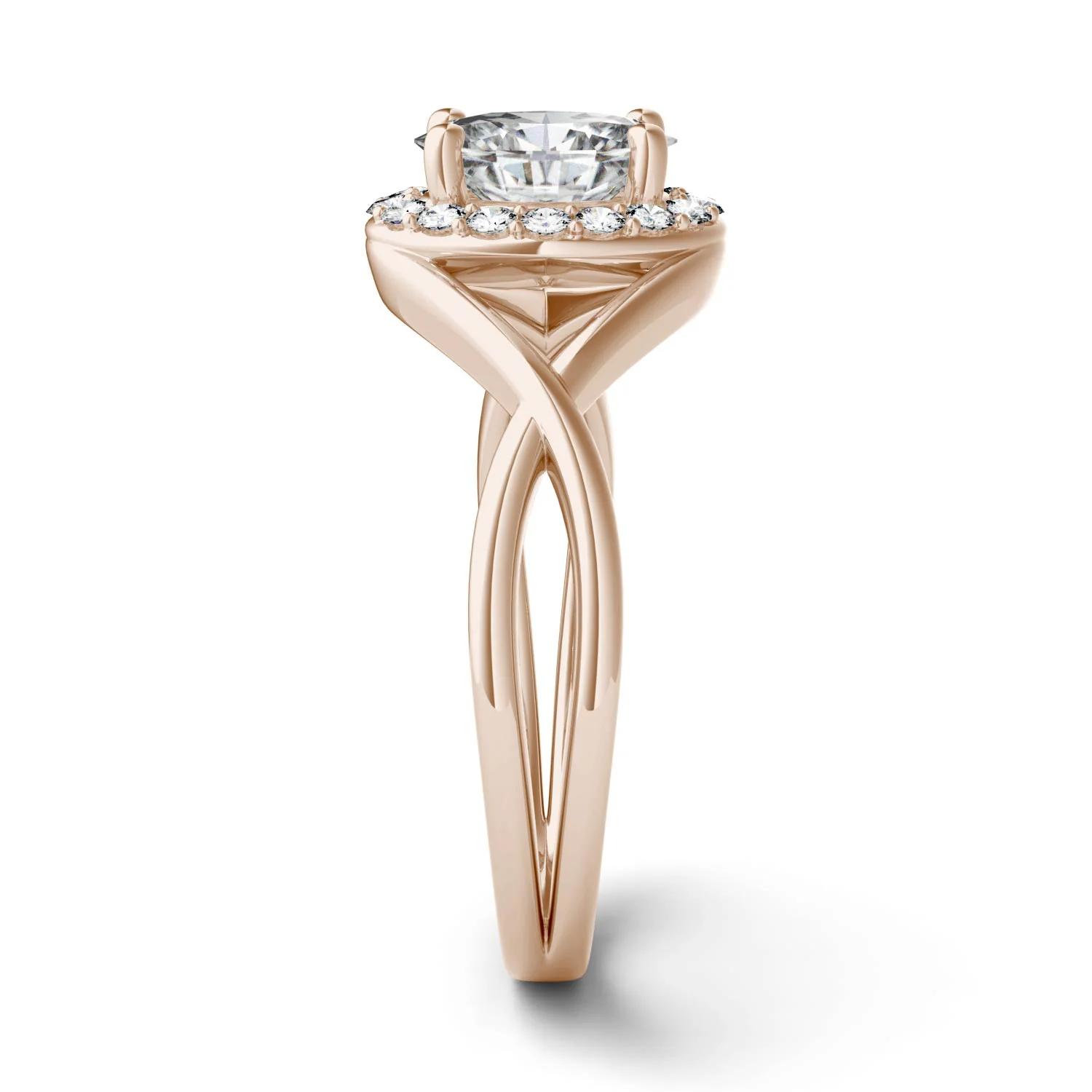 1.06 CTW DEW Oval Moissanite Halo Twist Engagement Ring in 14K Rose Gold - Image 5