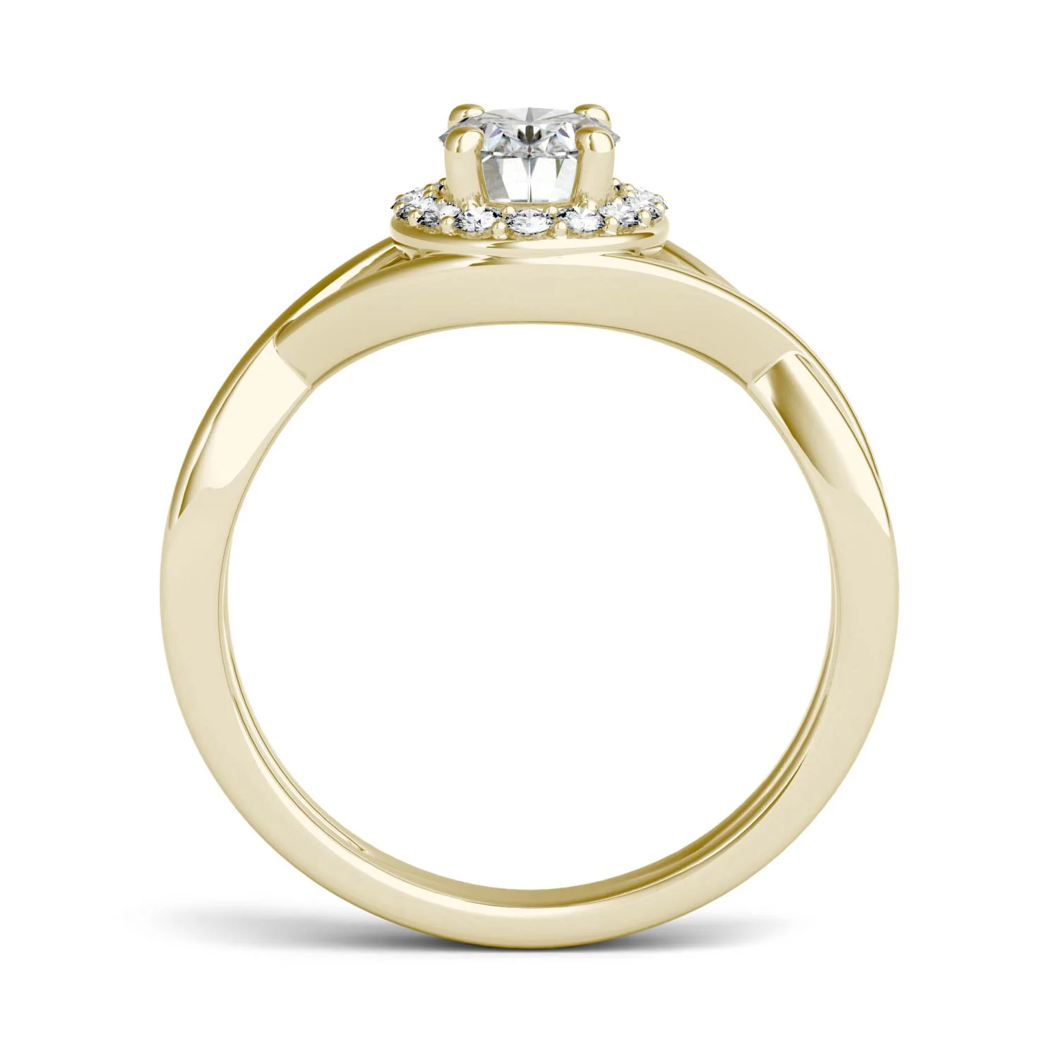1.06 CTW DEW Oval Moissanite Halo Twist Engagement Ring in 14K Yellow Gold - Image 3