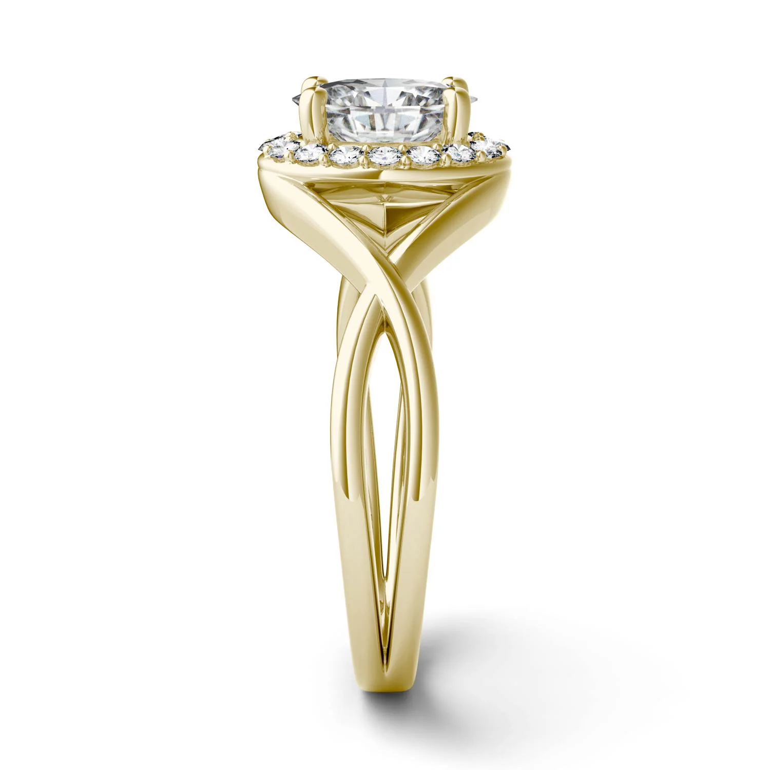 1.06 CTW DEW Oval Moissanite Halo Twist Engagement Ring in 14K Yellow Gold - Image 5