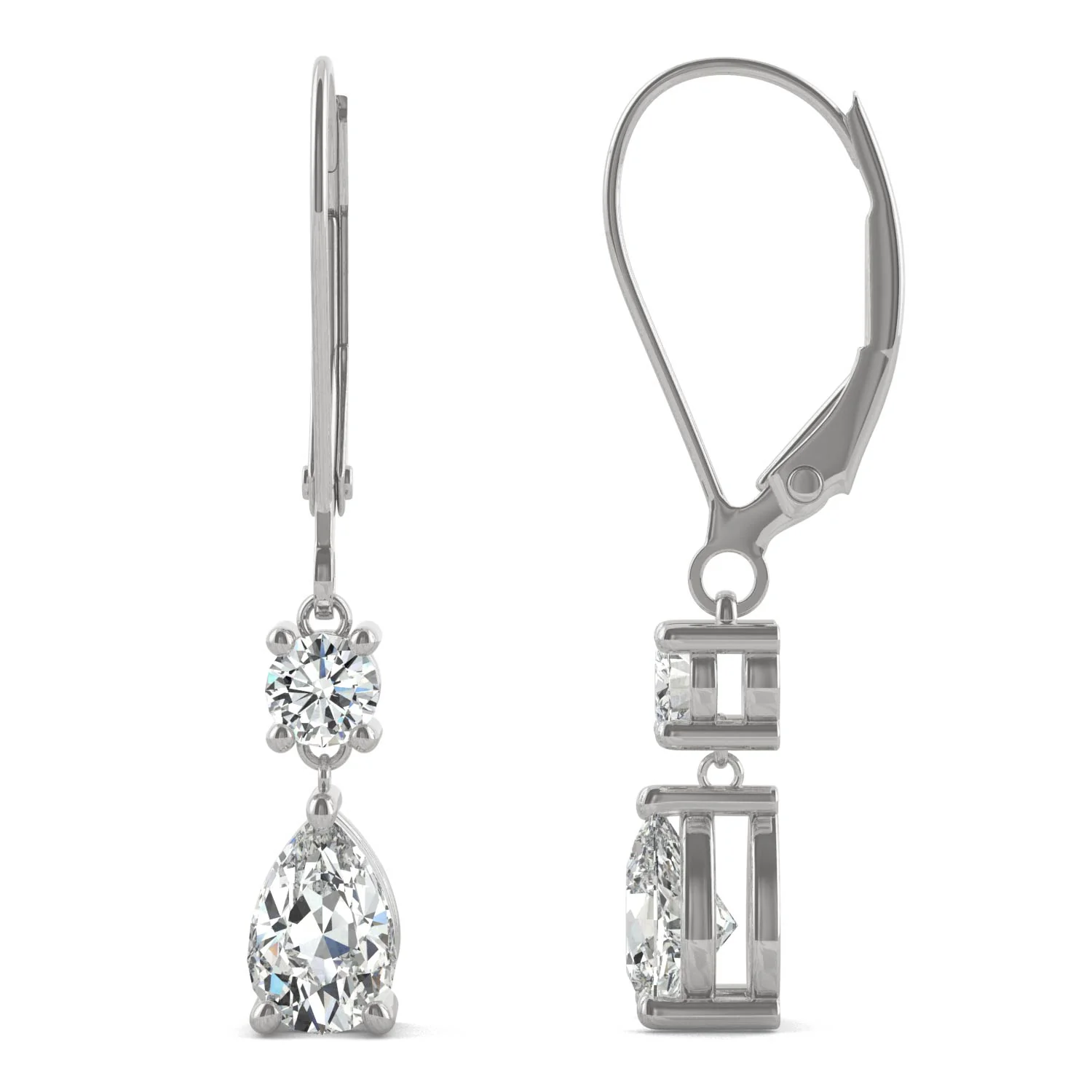 1.06 CTW DEW Pear Moissanite Drop Leverback Earrings in 14K White Gold