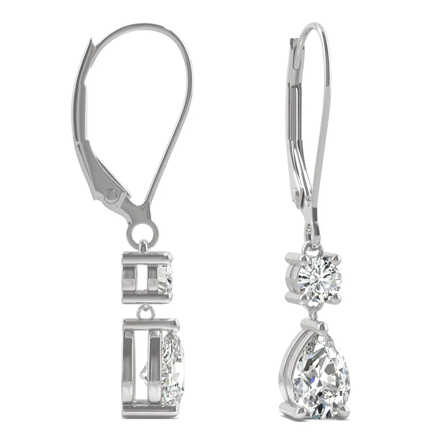1.06 CTW DEW Pear Moissanite Drop Leverback Earrings in 14K White Gold - Image 2