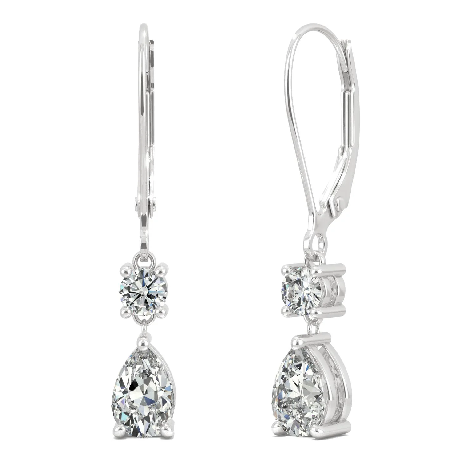 1.06 CTW DEW Pear Moissanite Drop Leverback Earrings in 14K White Gold - Image 3