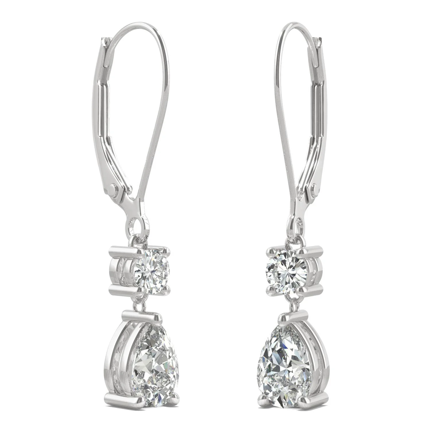 1.06 CTW DEW Pear Moissanite Drop Leverback Earrings in 14K White Gold - Image 4