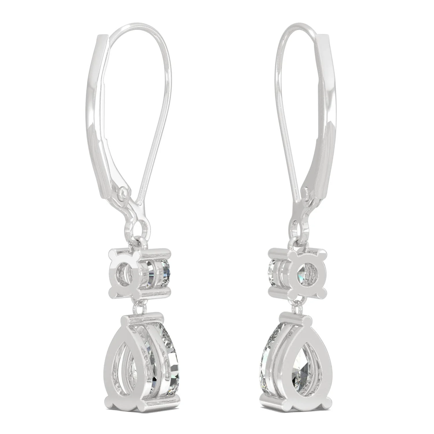 1.06 CTW DEW Pear Moissanite Drop Leverback Earrings in 14K White Gold - Image 5
