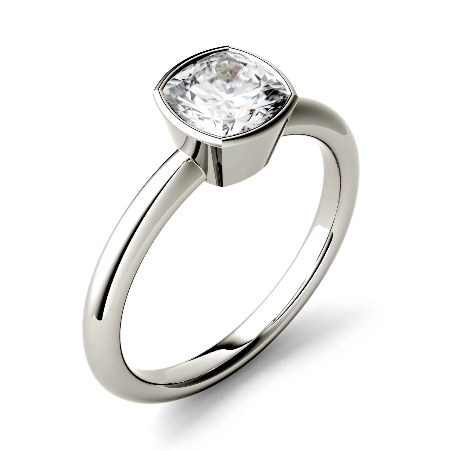 1.10 CTW DEW Cushion Moissanite Bezel Set Solitaire Engagement Ring in 14K White Gold - Image 2