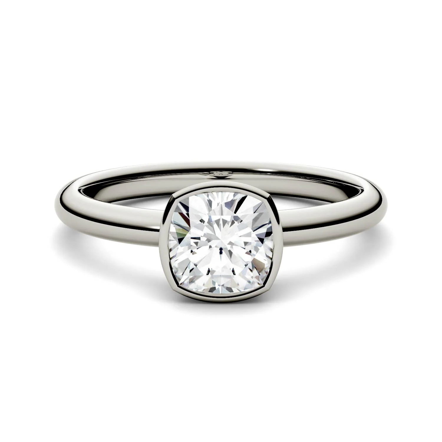 1.10 CTW DEW Cushion Moissanite Bezel Set Solitaire Engagement Ring in 14K White Gold - Image 4